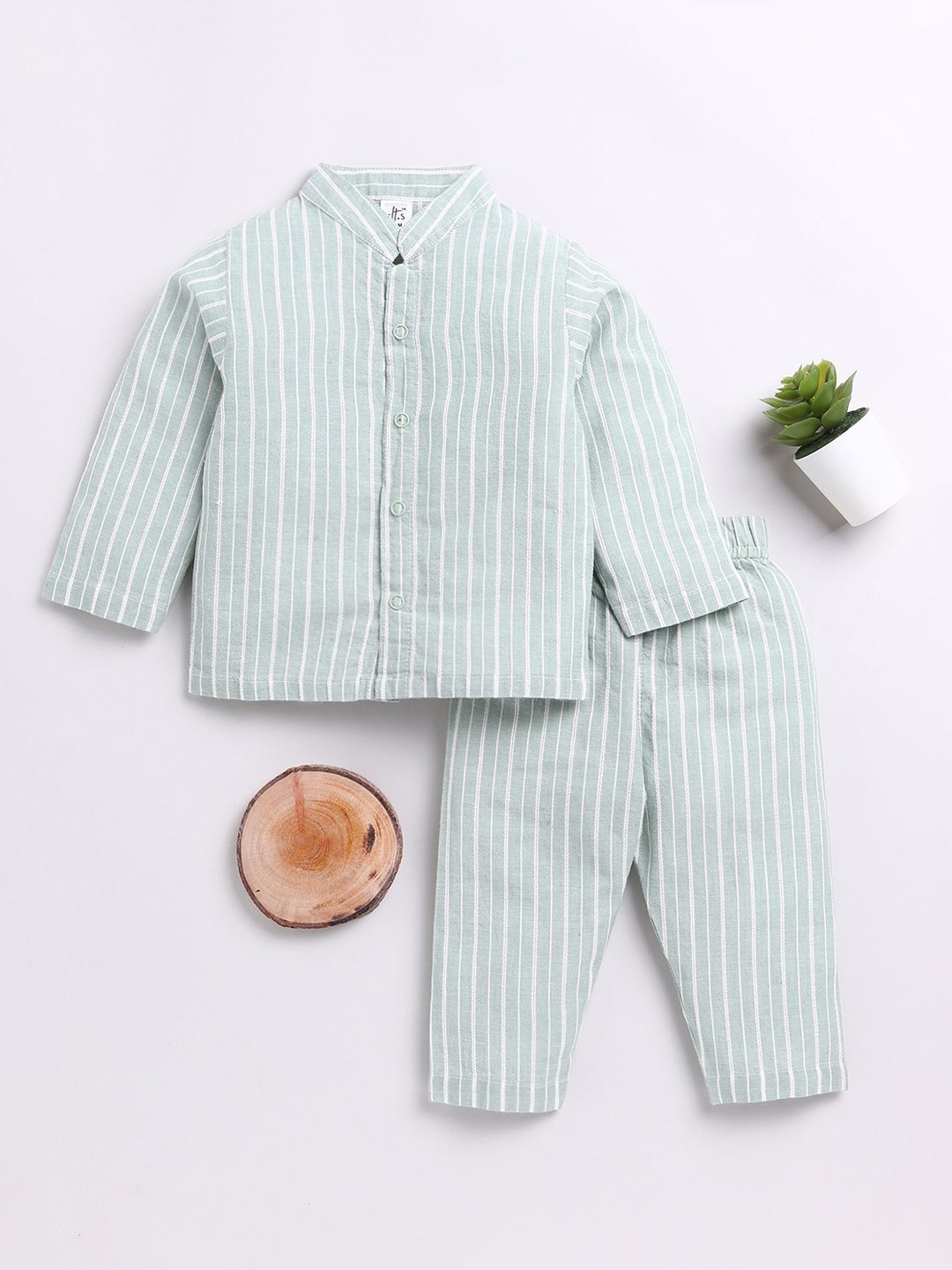 

Clt.s Unisex Kids Striped Pure Cotton Night suit, Green