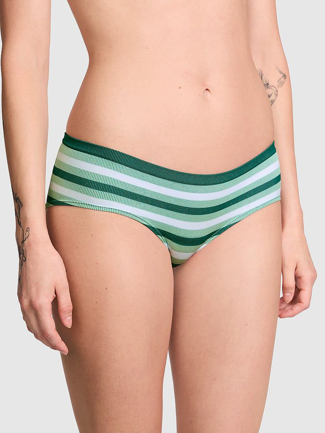 

Victoria's Secret PINK Striped Low Rise Seamless Hipster Briefs, Green