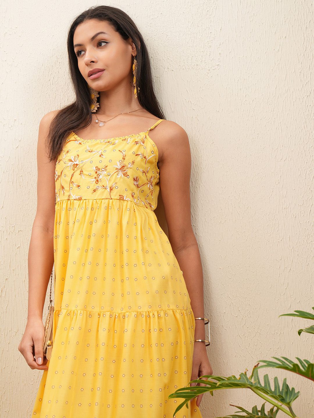 

Vishudh Embroidered Fit & Flare Midi Dress, Yellow