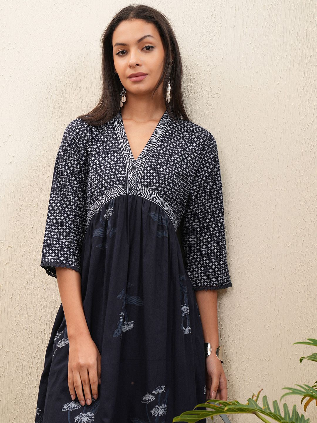 

Vishudh Floral Print Maxi Midi Dress, Navy blue
