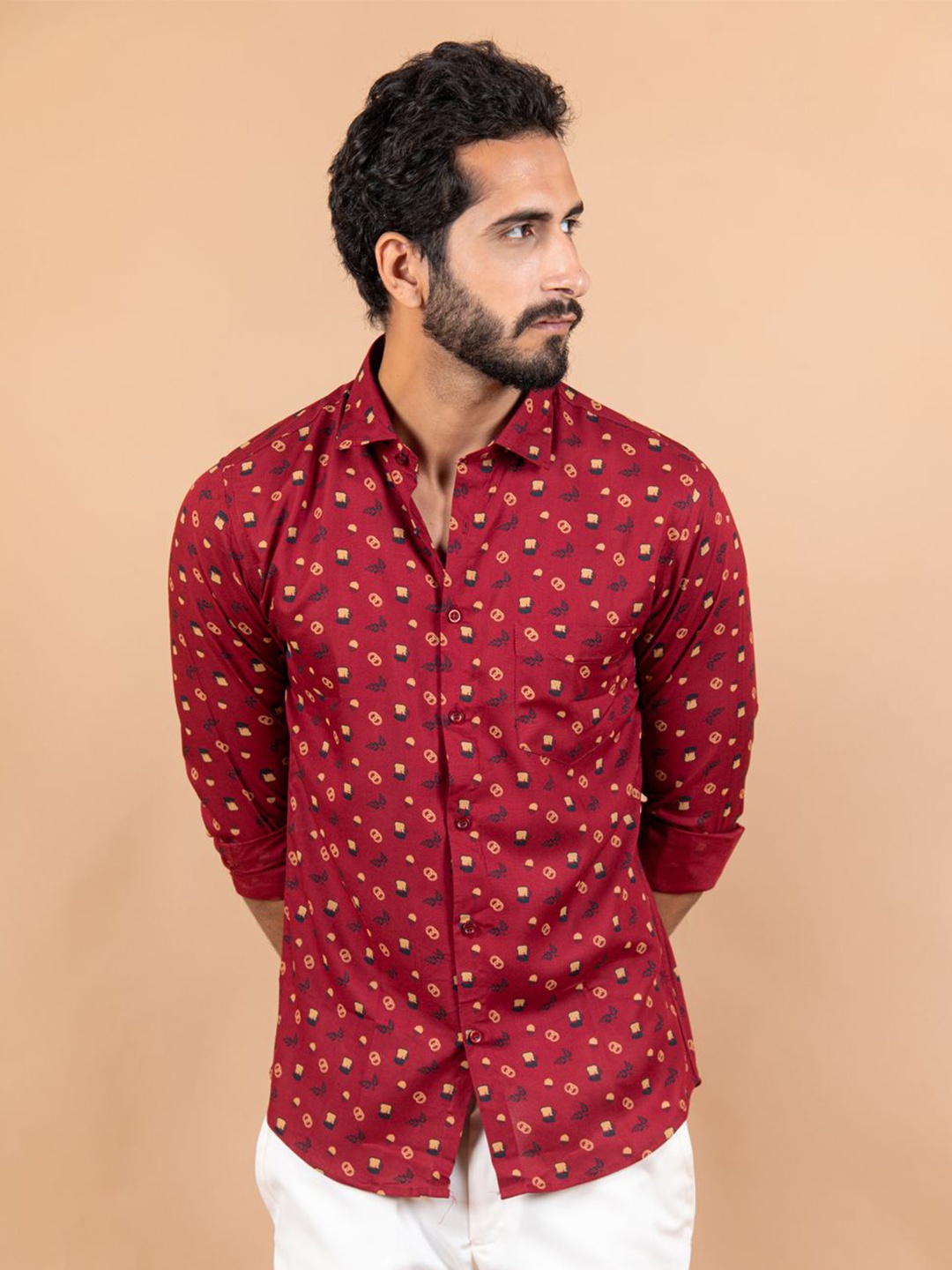 

Tistabene Men Standard Opaque Printed Casual Shirt, Red