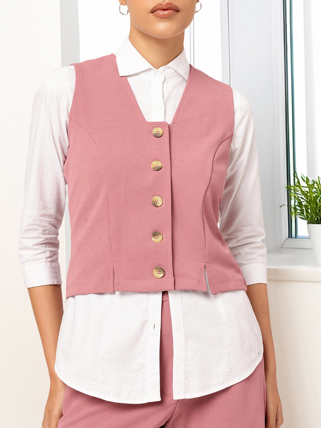 

DressBerry Minimalist Chic Panelled Waistcoat, Rose