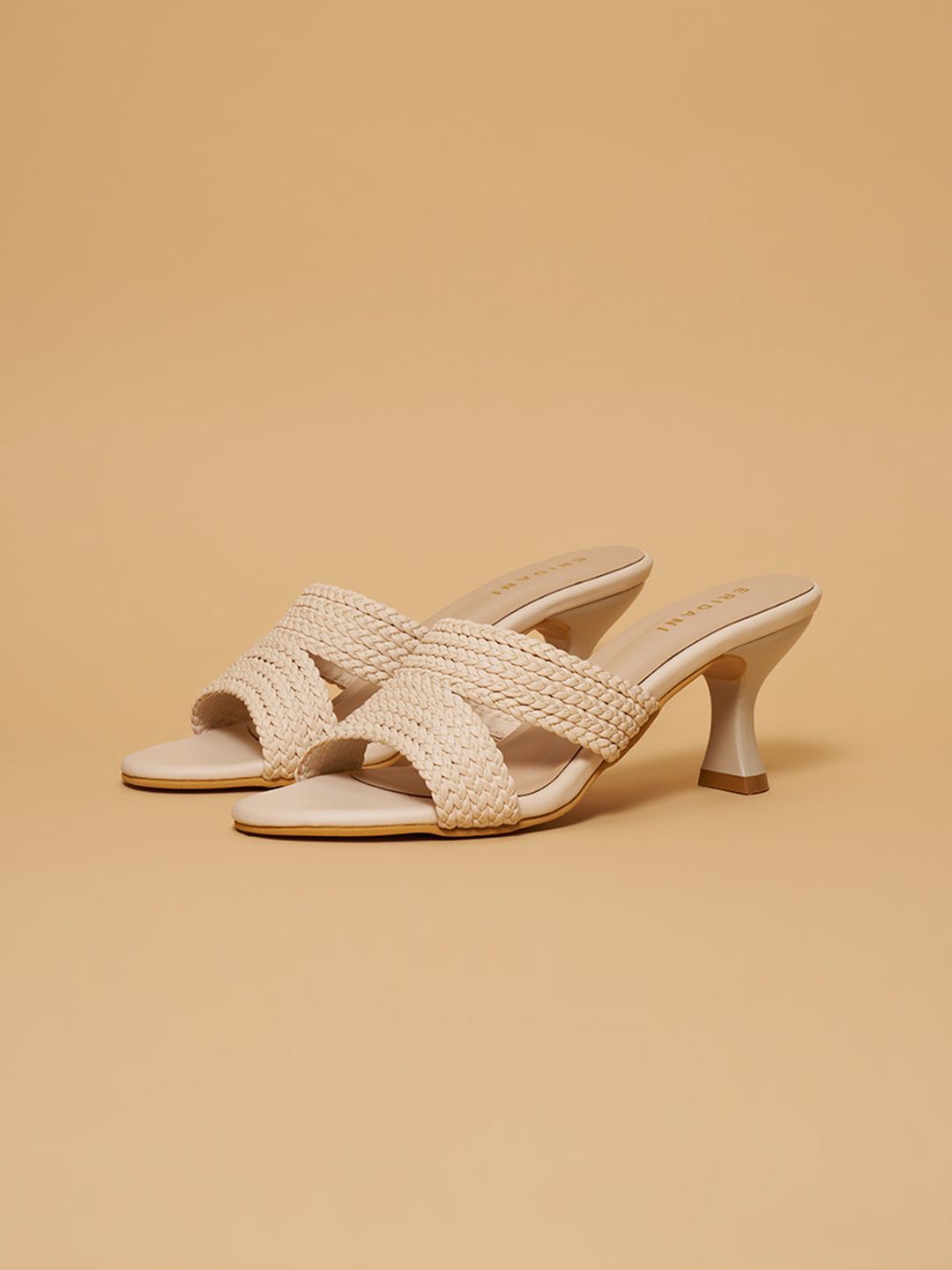 

ERIDANI Embellished Kitten Heels Sandals, Beige