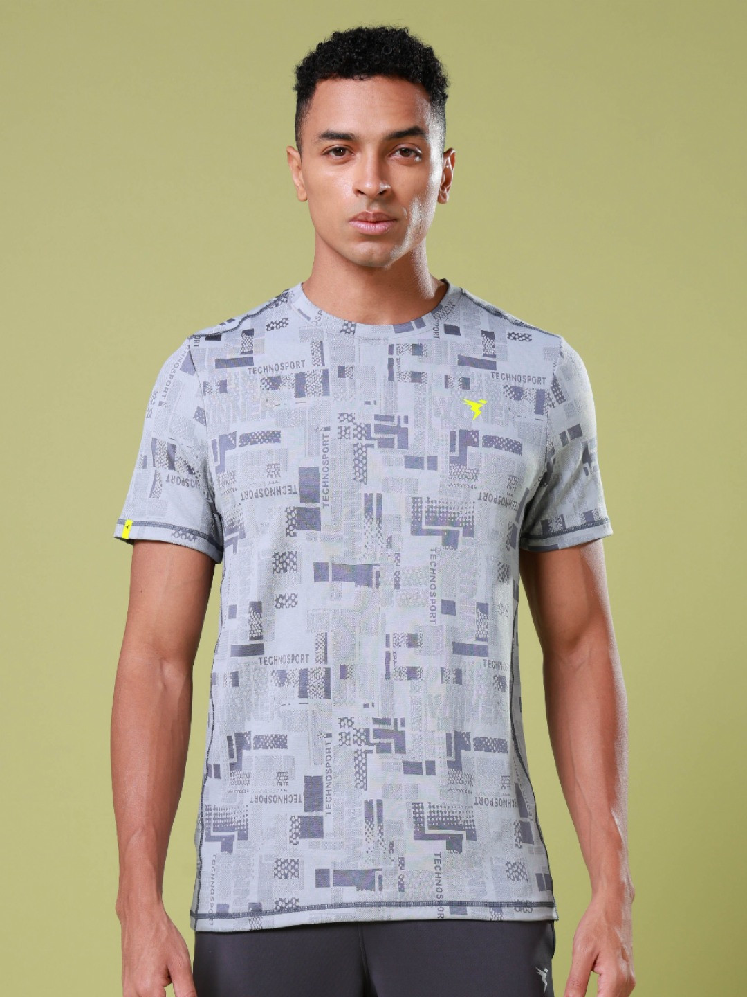 

Technosport Men UPF50 Abstract Printed Round Neck Slim Fit T-Shirt, Grey