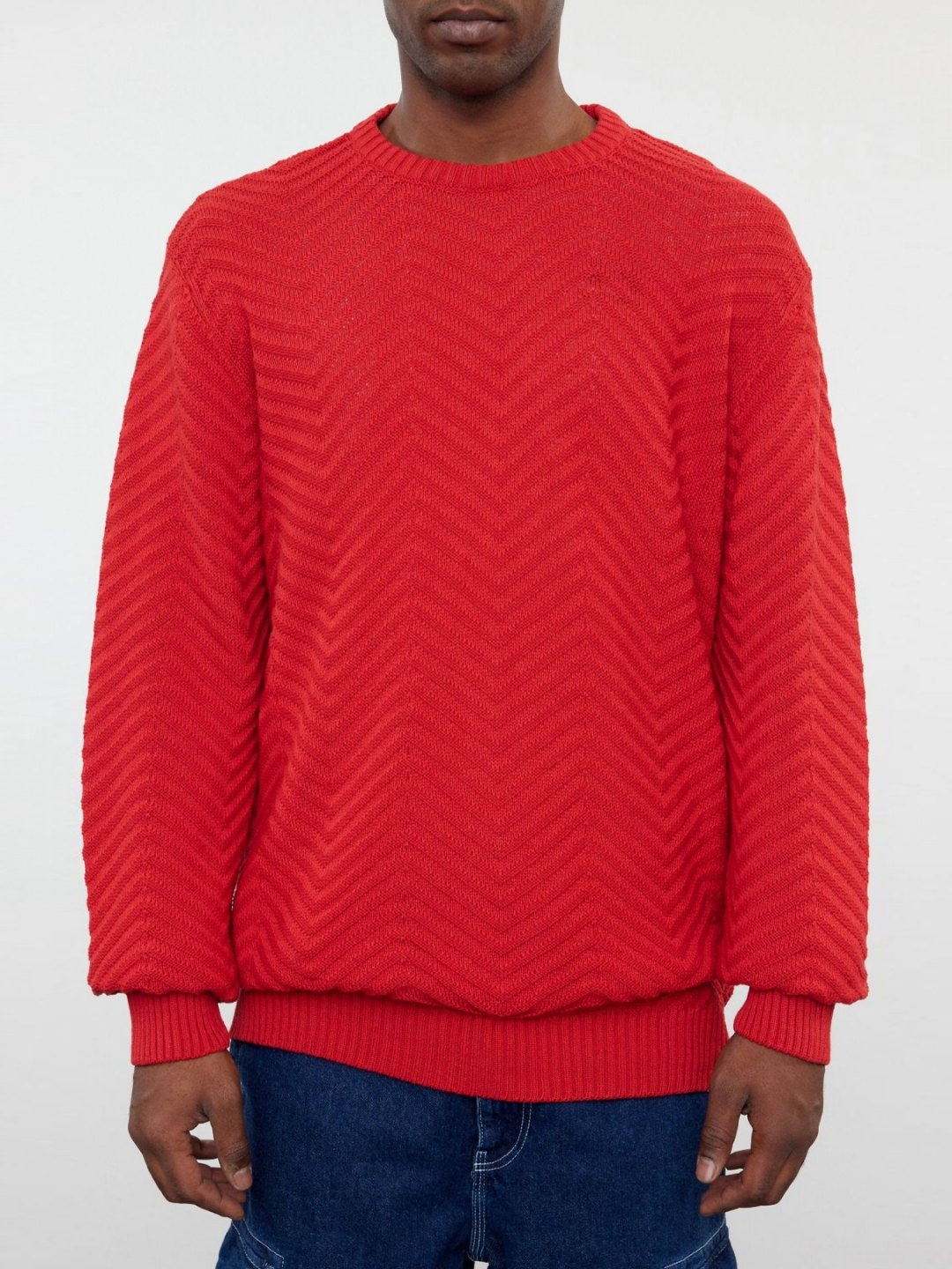 

Trendyol Men Self Design Round Neck Cotton T-Shirt, Red