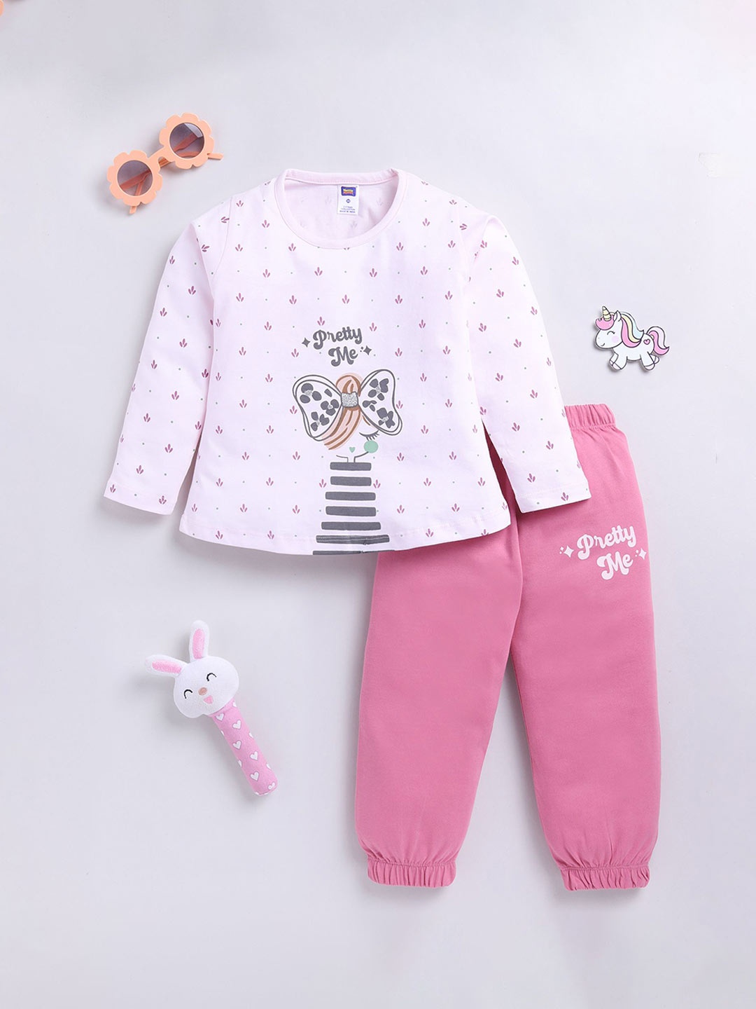 

Nottie Planet Girls Typography Printed Pure Cotton T-shirt with Joggers, Pink