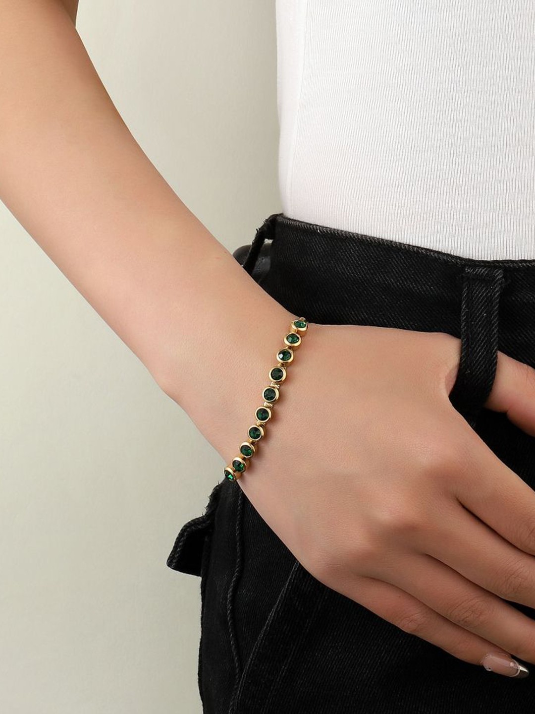 

SALTY Stainless Steel Stone-Studded Wraparound Bracelet, Gold