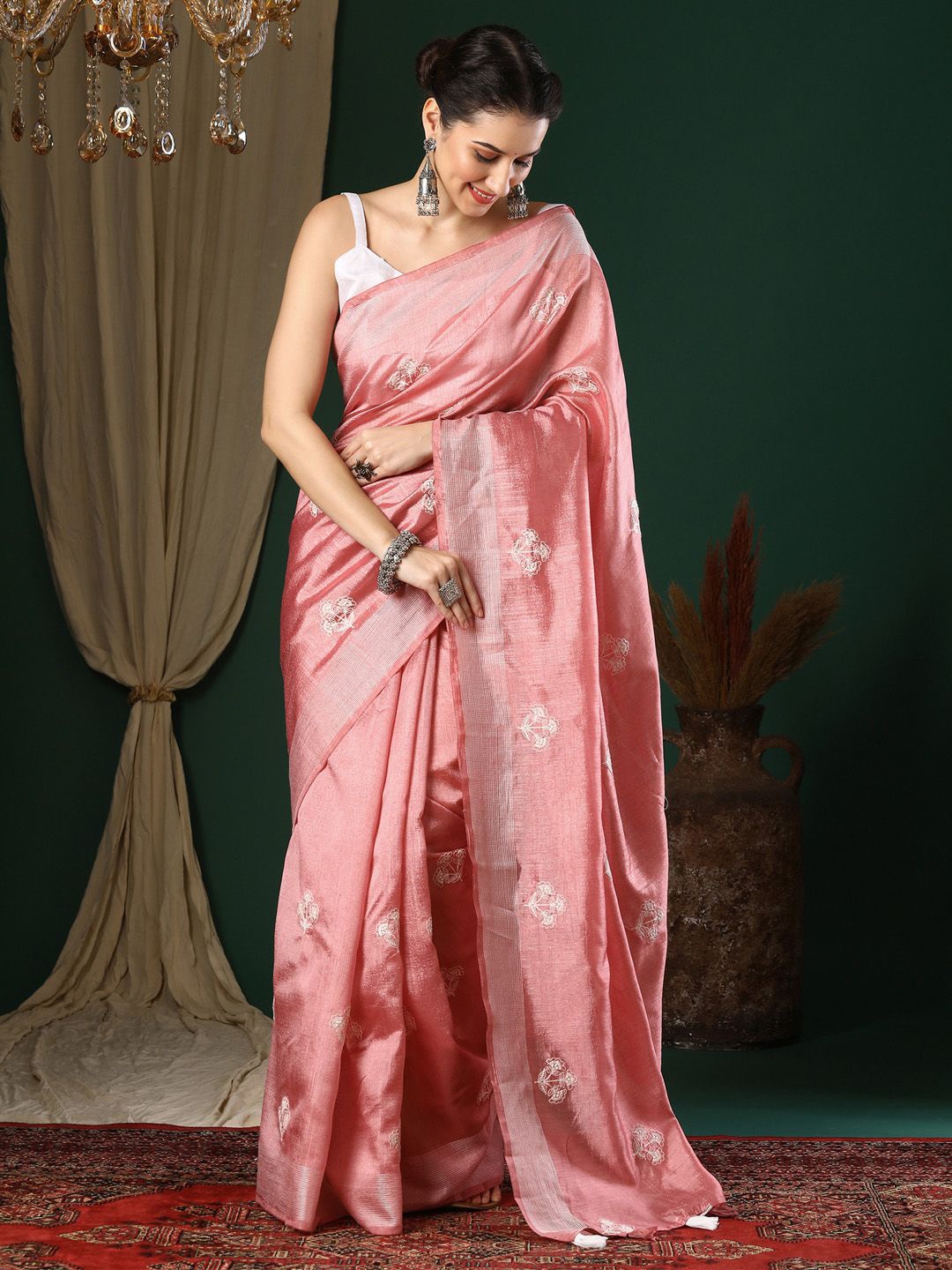 

KALINI Floral Embroidered designer Saree, Peach