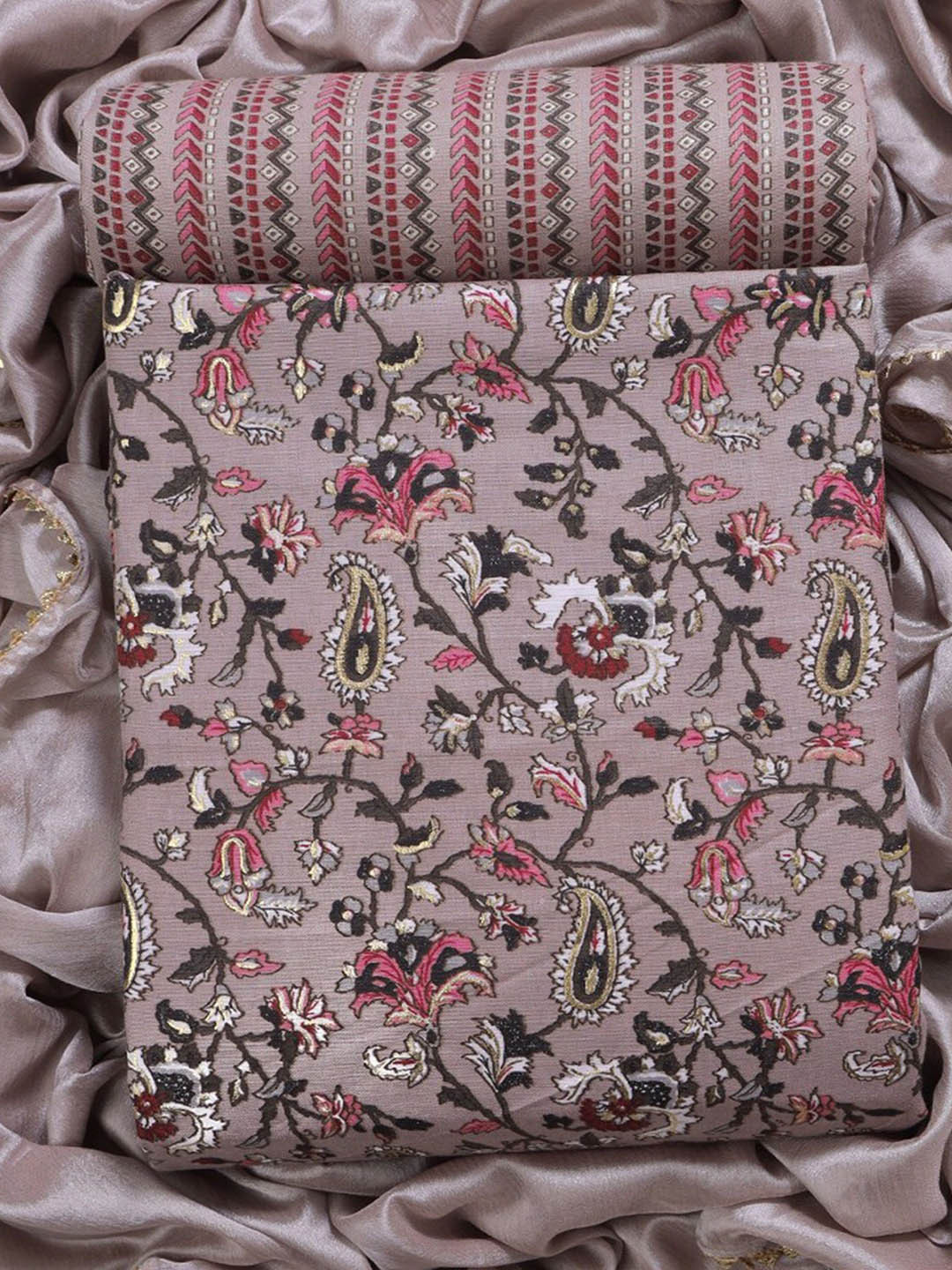 

CLEMIRA Printed Unstitched Dress Material, Pink