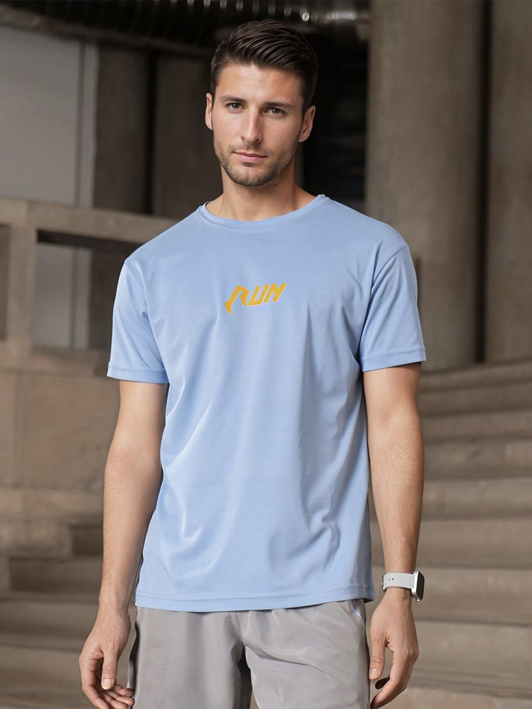 

Fit Monkey Men Dri-FIT Typography Printed Round Neck T-Shirt, Blue