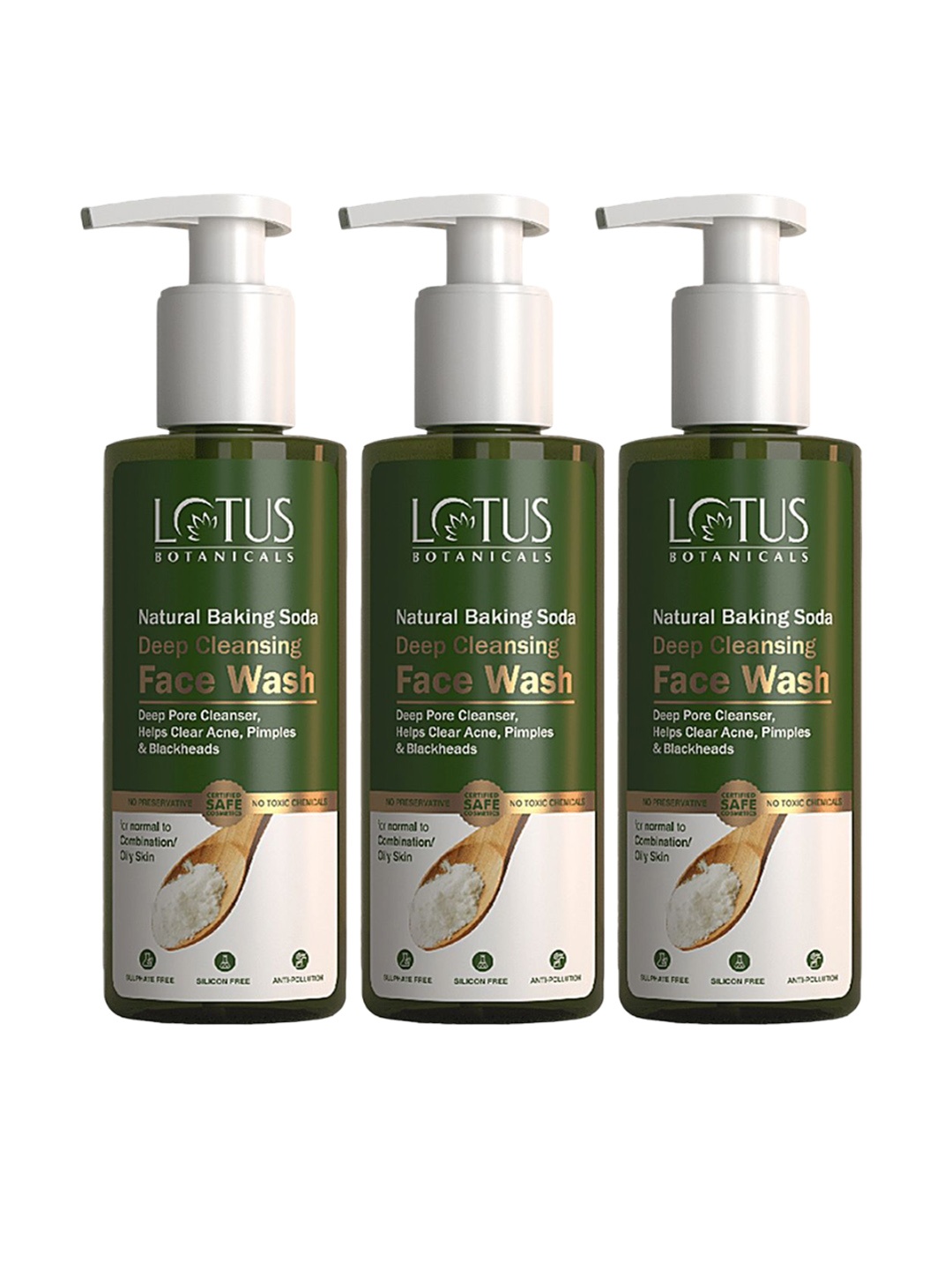 

Lotus Botanicals Set Of 3 Deep Cleansing Baking Soda Face Wash-180 ml each, Green