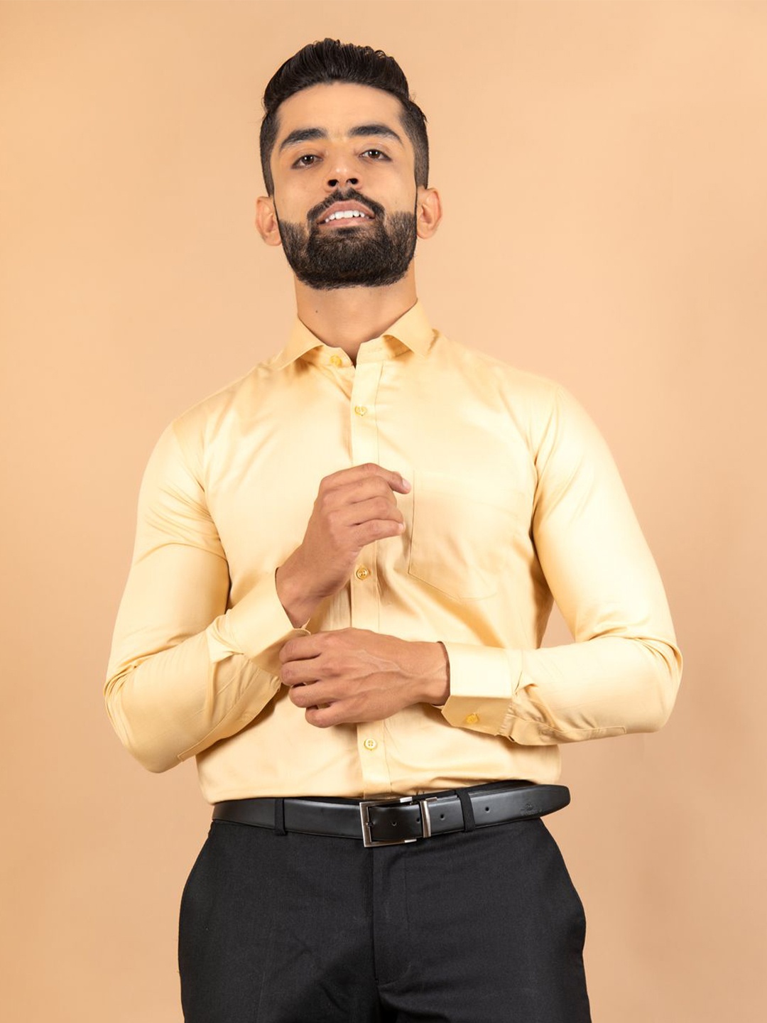 

Tistabene Men Standard Spread Collar Solid Cotton Formal Shirt, Mustard
