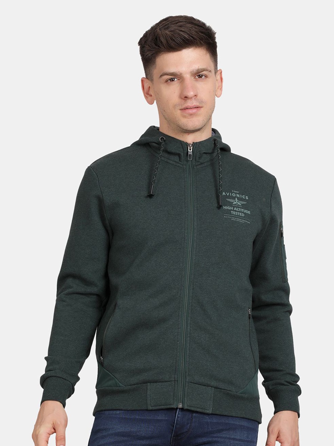 

t-base Men Printed Hooded Sweatshirt, Olive