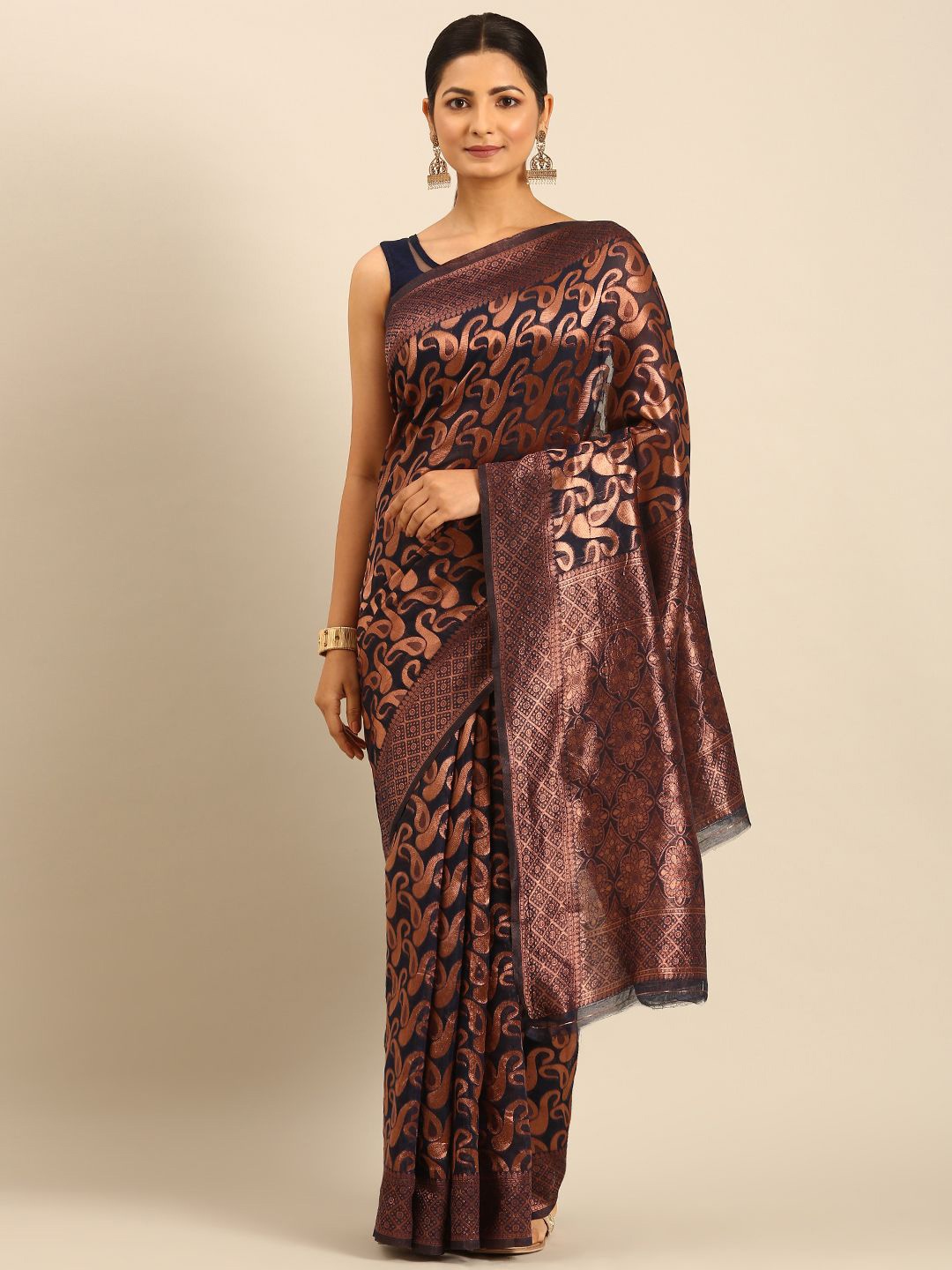 

Fashion Petals Paisley Woven Design Zari Saree, Navy blue