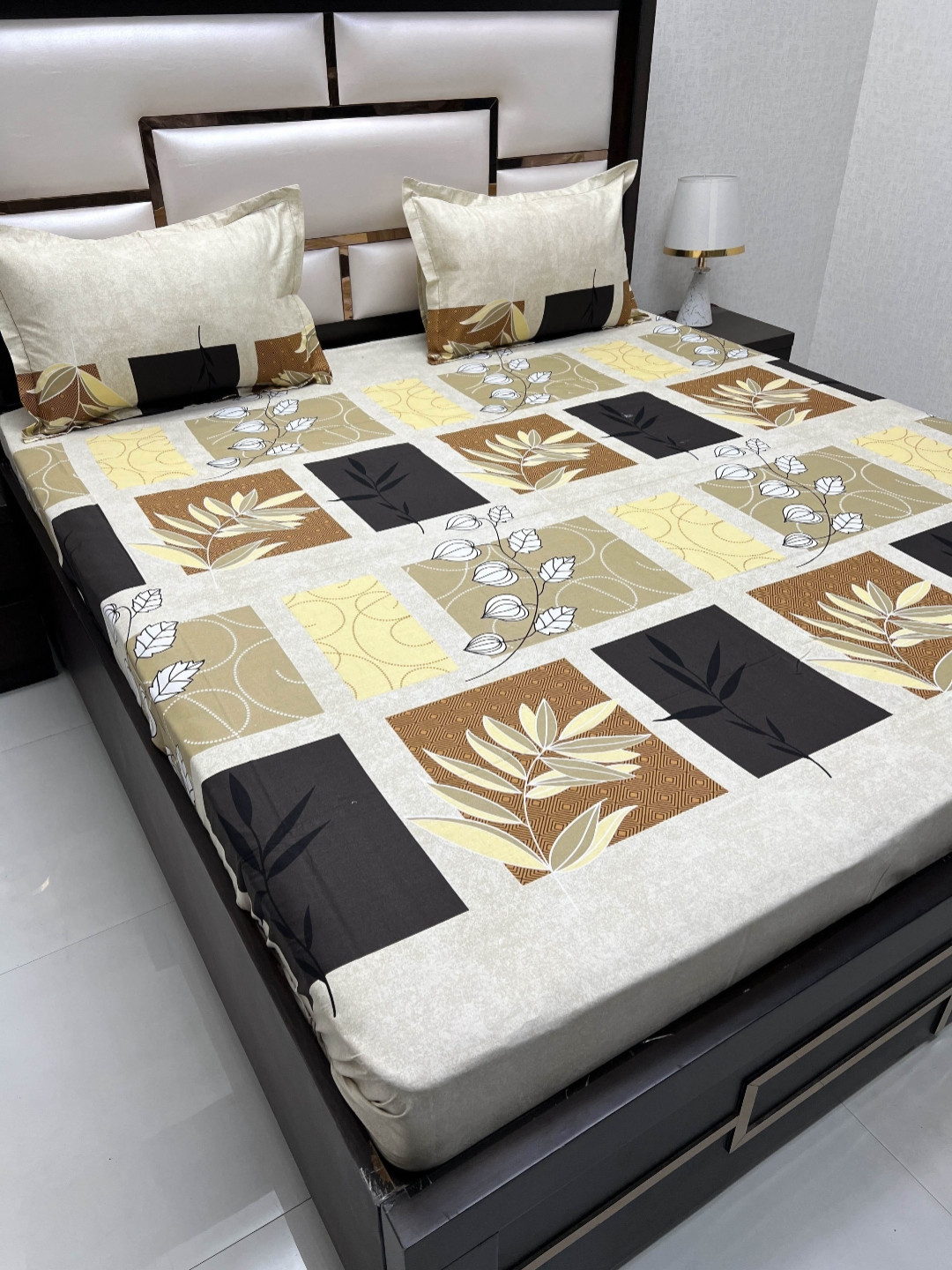 

Pure Decor Cotton Queen Size Double Bed Bedsheet With 2 Pillow Covers 2.28m X 2.54m, Beige