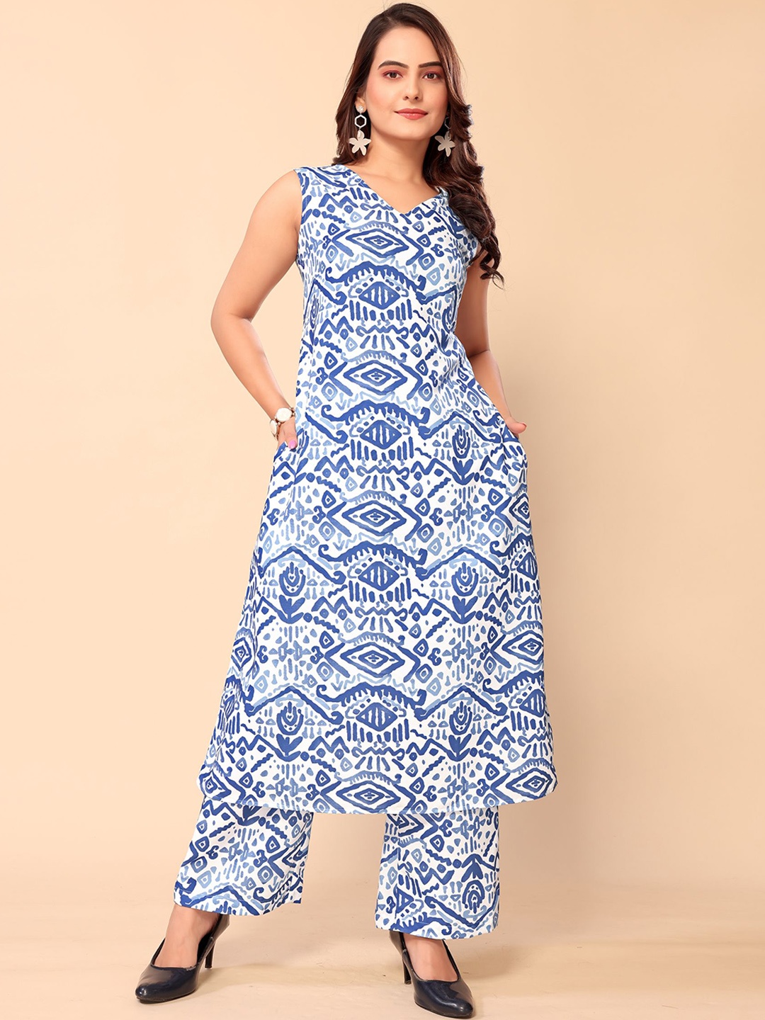 

Murcia Ethnic Motifs Printed Tunic With Trouser, White