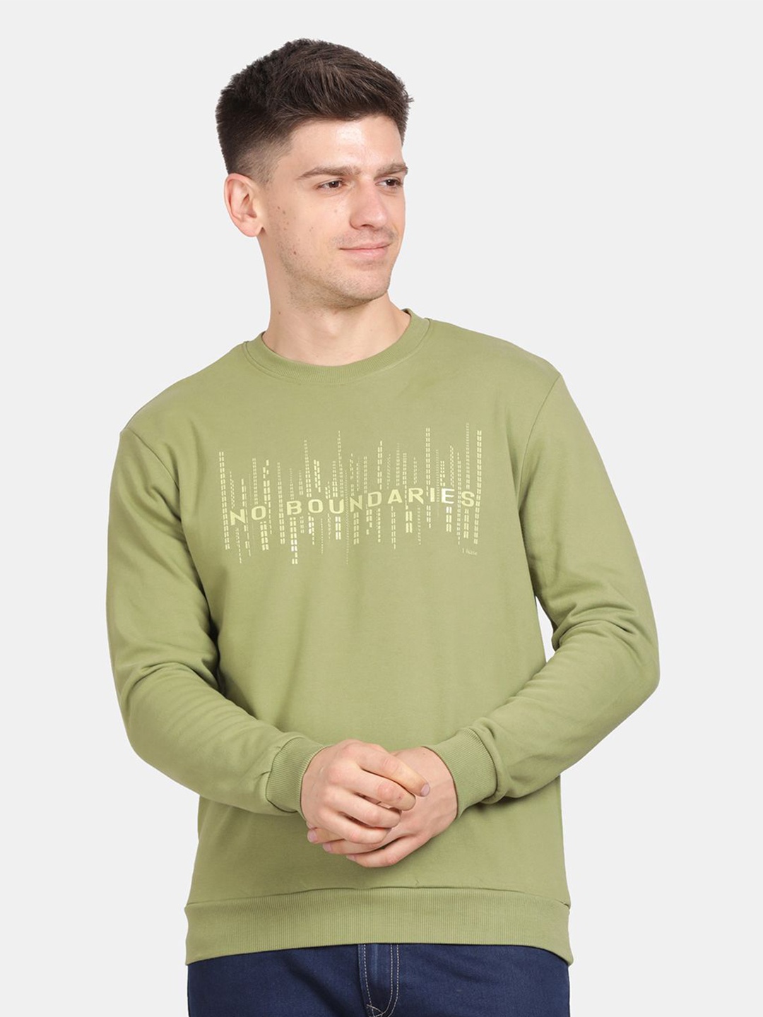 

t-base Men Typography Printed Sweatshirt, Green