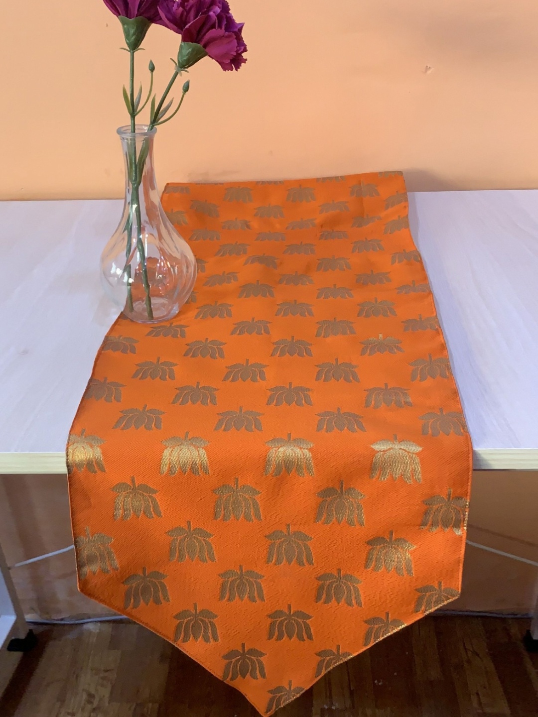 

Pink Parrot Orange Floral Printed Table Runner