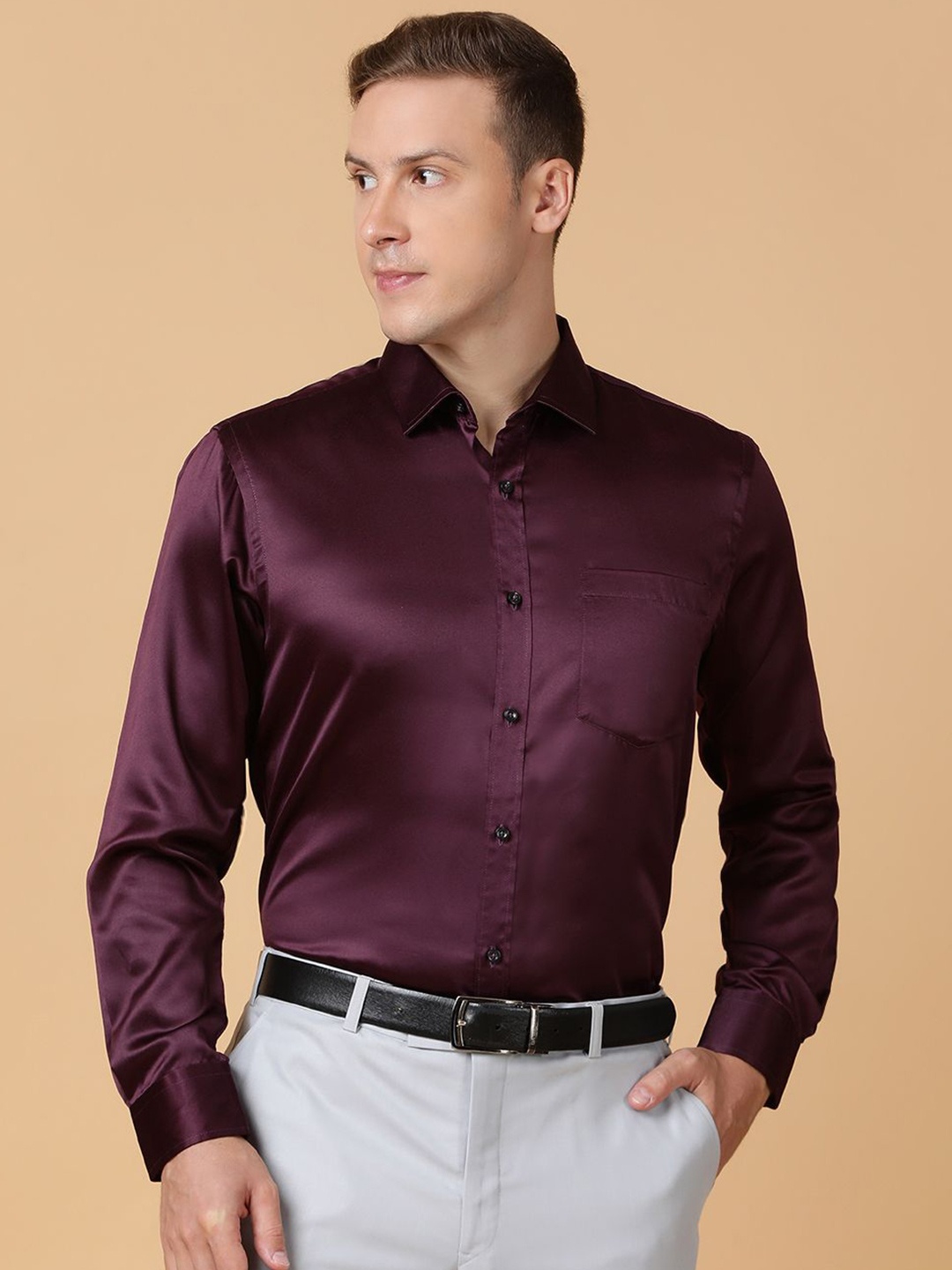 

TABARD Men Spread Collar Solid Cotton Formal Shirt, Purple