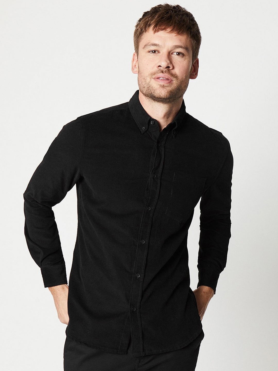 

Burton Pure Cotton Button-Down Collar Regular Fit Shirt, Black