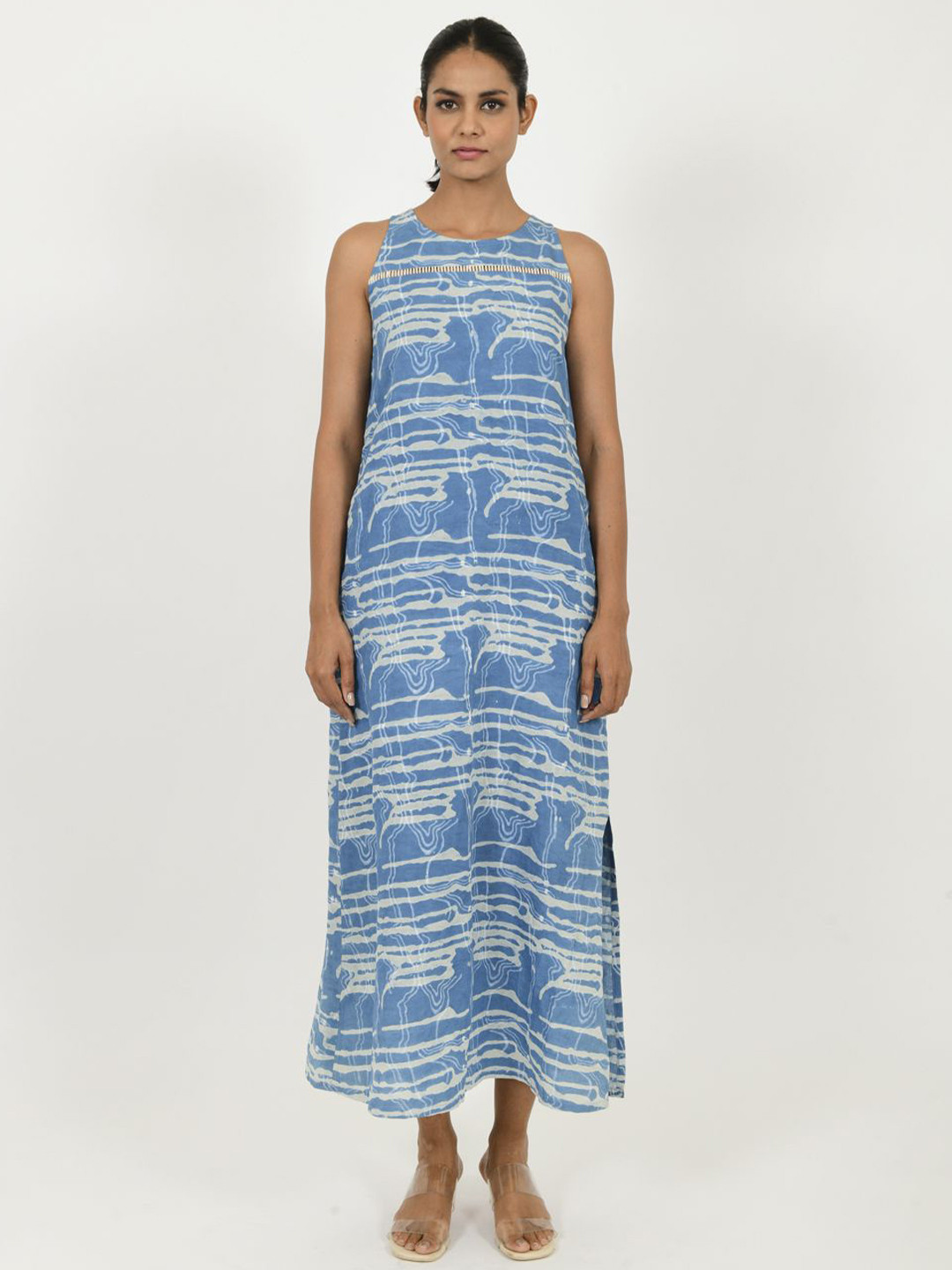 

Rias Jaipur Printed Linen Maxi Dress, Blue