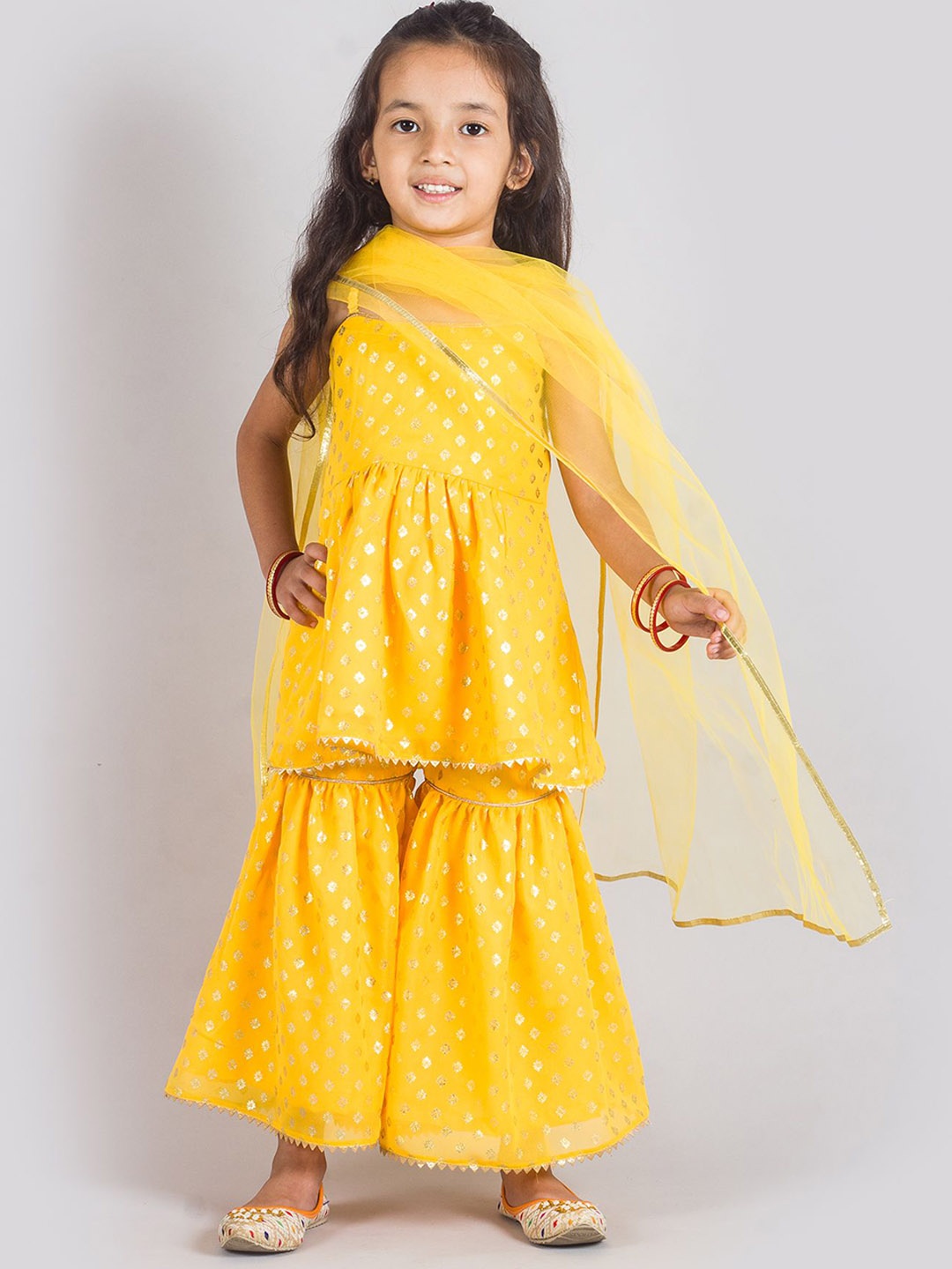 

Tangerine Closet Girls Ethnic Motifs Gotta Patti Anarkali Kurti with Sharara & Dupatta, Yellow