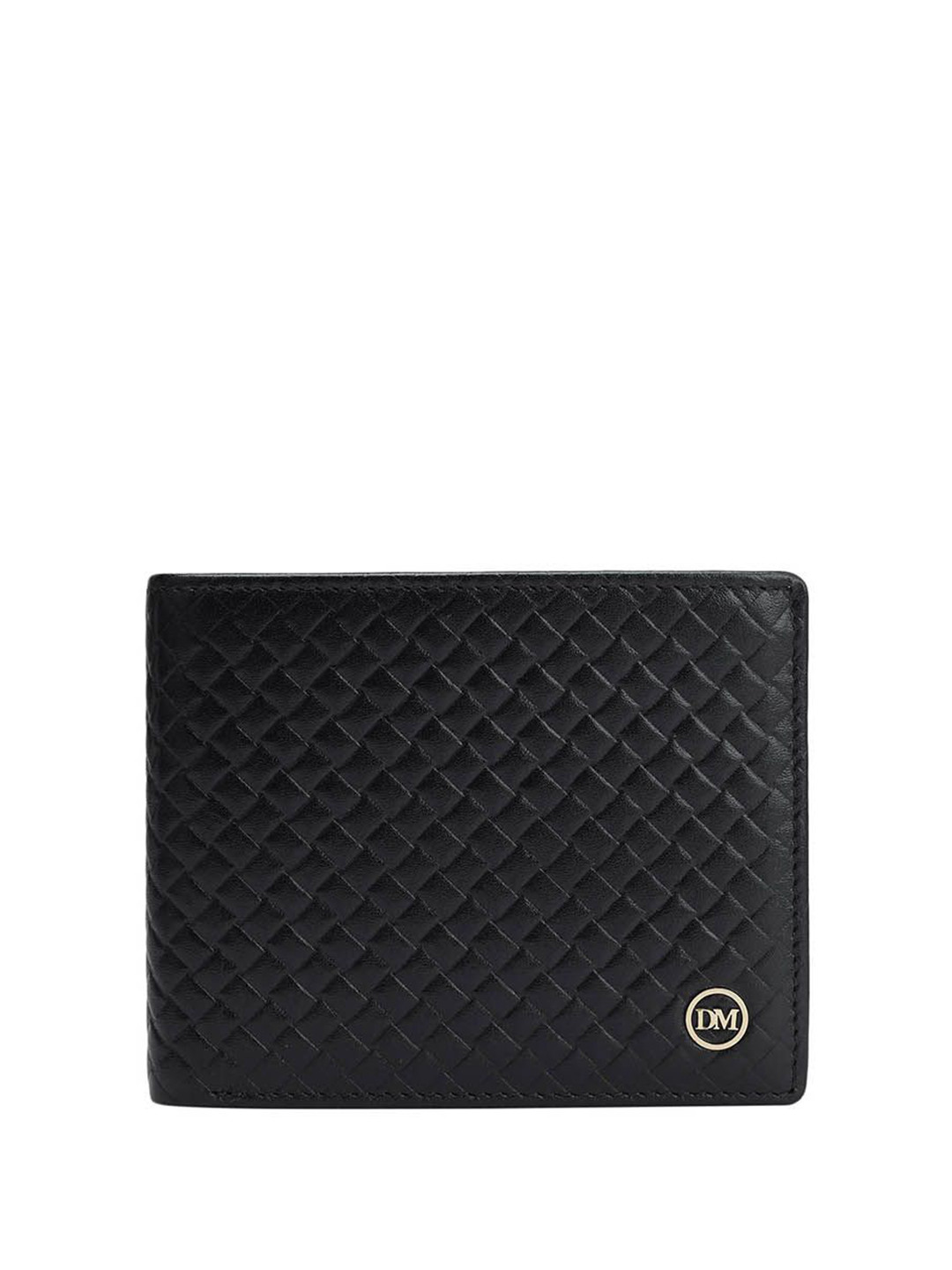 

Da Milano Men Geometric Textured Leather Two Fold Wallet, Black