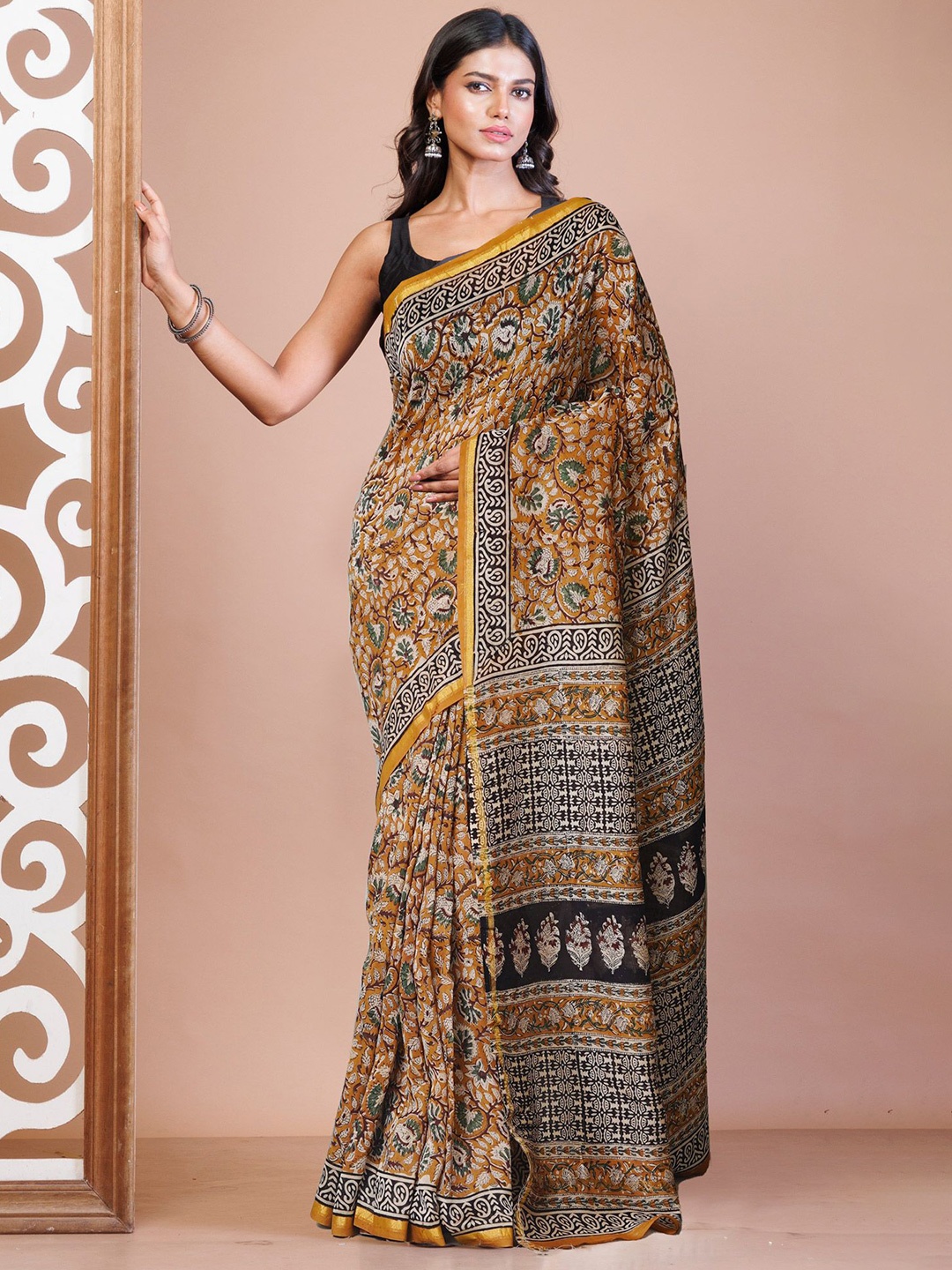 

Unnati Silks Kalamkari Handloom Chanderi Saree, Brown