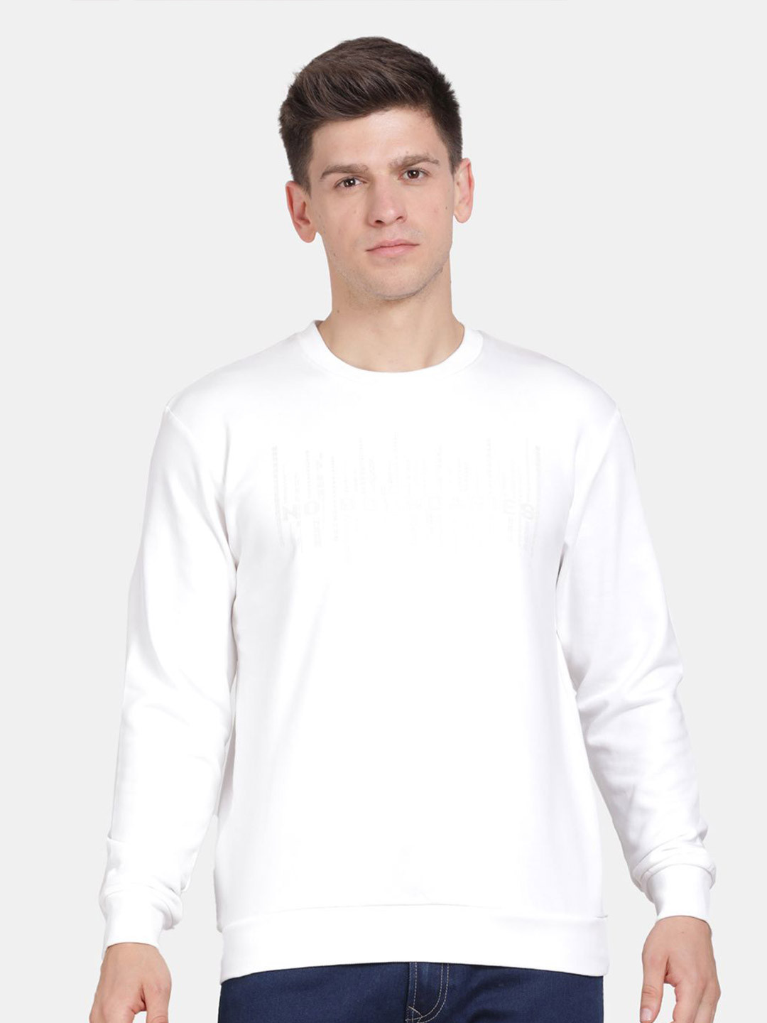 

t-base Men Printed Sweatshirt, White