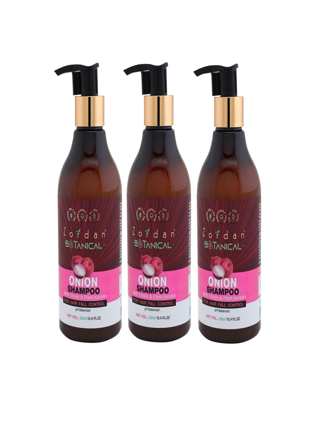 

ZORDAN Onion Set Of 3 Hair Growth & Hair Fall Control Shampoo-300ml each, Brown