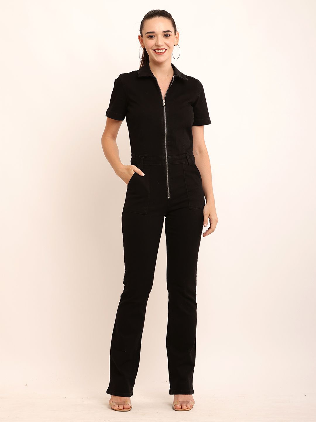 

NoBarr Women Solid Shirt Collar Jumpsuit, Black