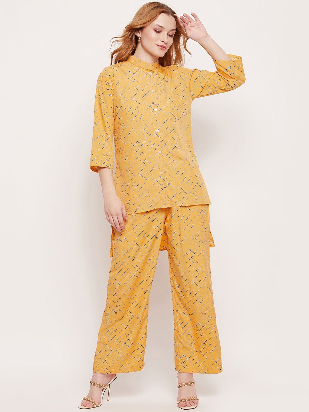 

Murcia Printed Mandarin Collar Shirt With Trousers Co-Ords, Yellow