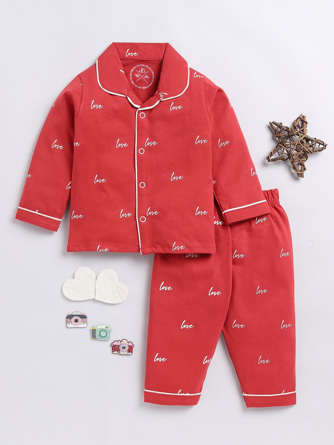 

Clt.s Unisex Kids Printed Night suit, Red