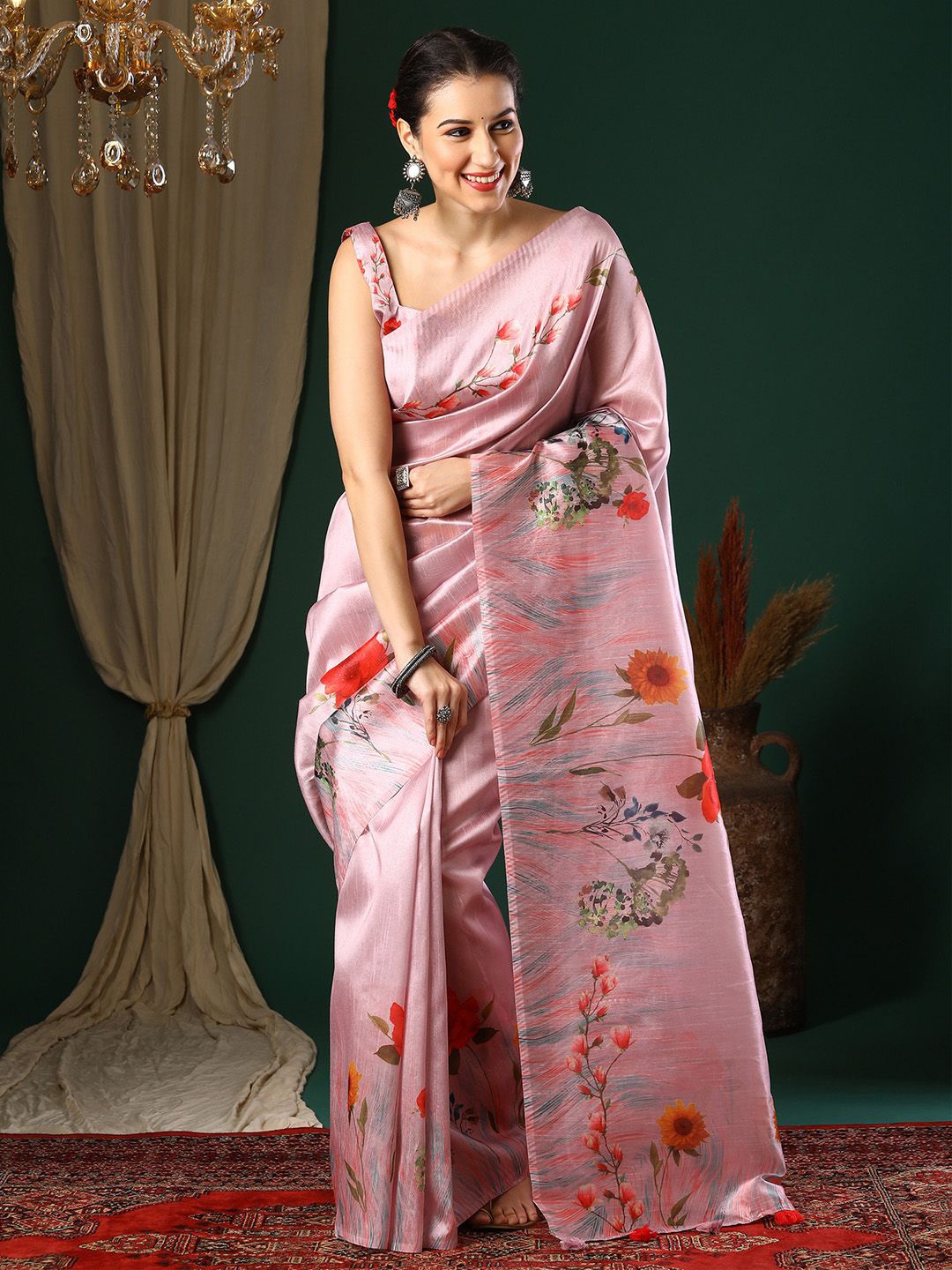 

KALINI Floral Printed Saree, Pink