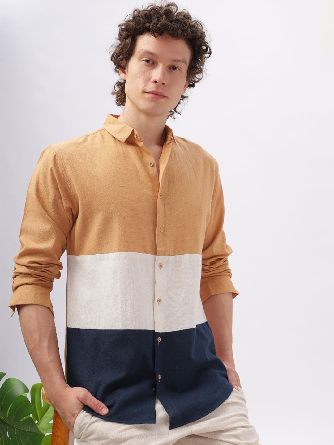 

HAMPTONS Pure Cotton Patch Work Casual Shirt, Orange