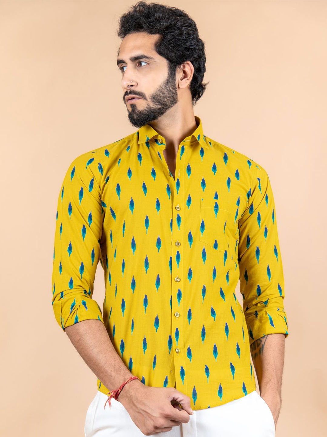 

Tistabene Men Standard Spread Collar Conversational Printed Cotton Casual Shirt, Yellow