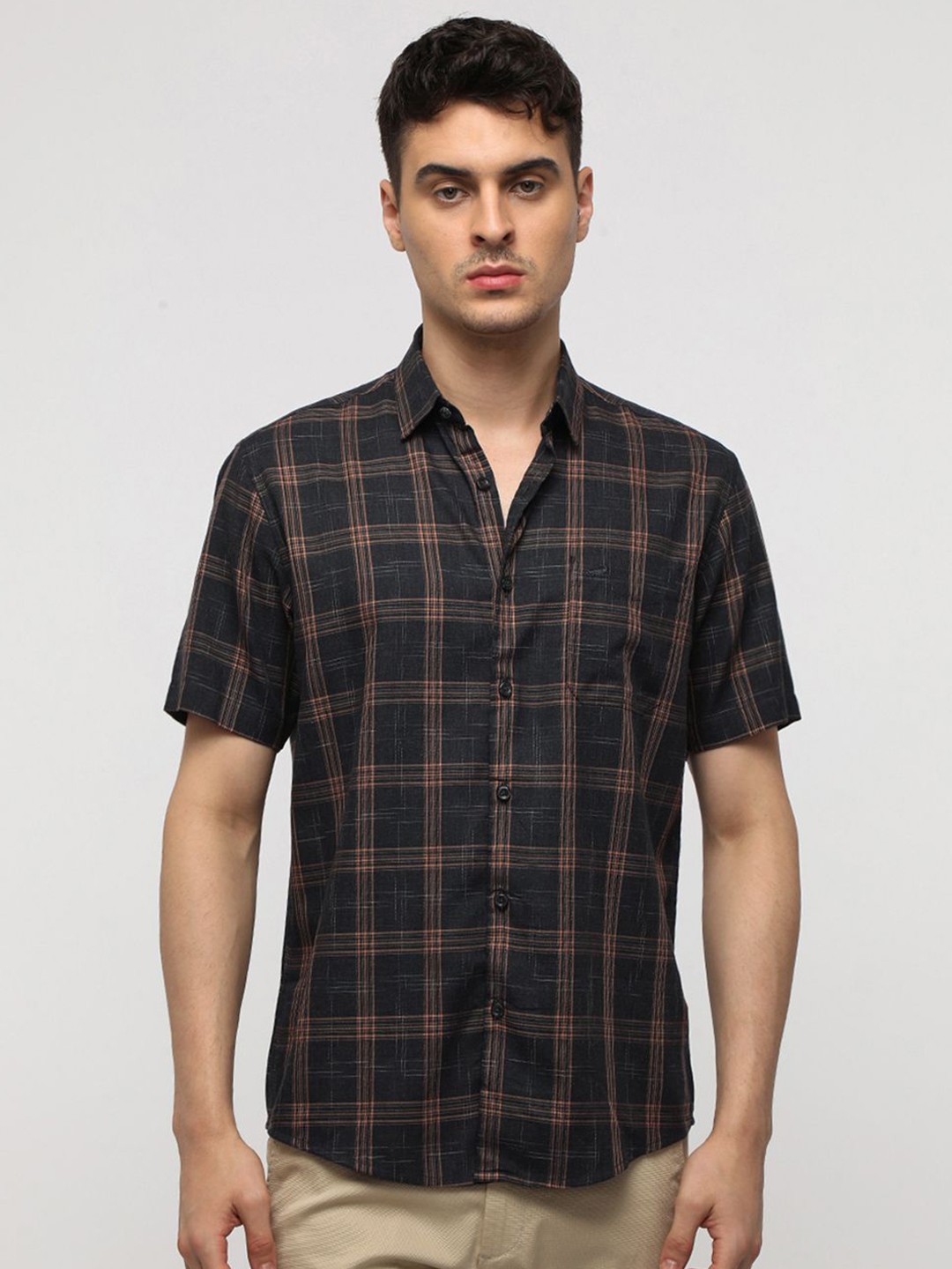 

Crocodile Comfort Tartan Checked Cotton Casual Shirt, Black