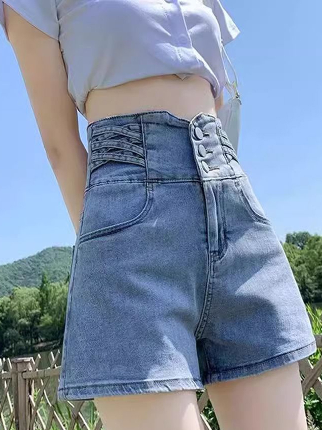 

StyleCast Women Slim Fit High-Rise Denim Shorts, Blue
