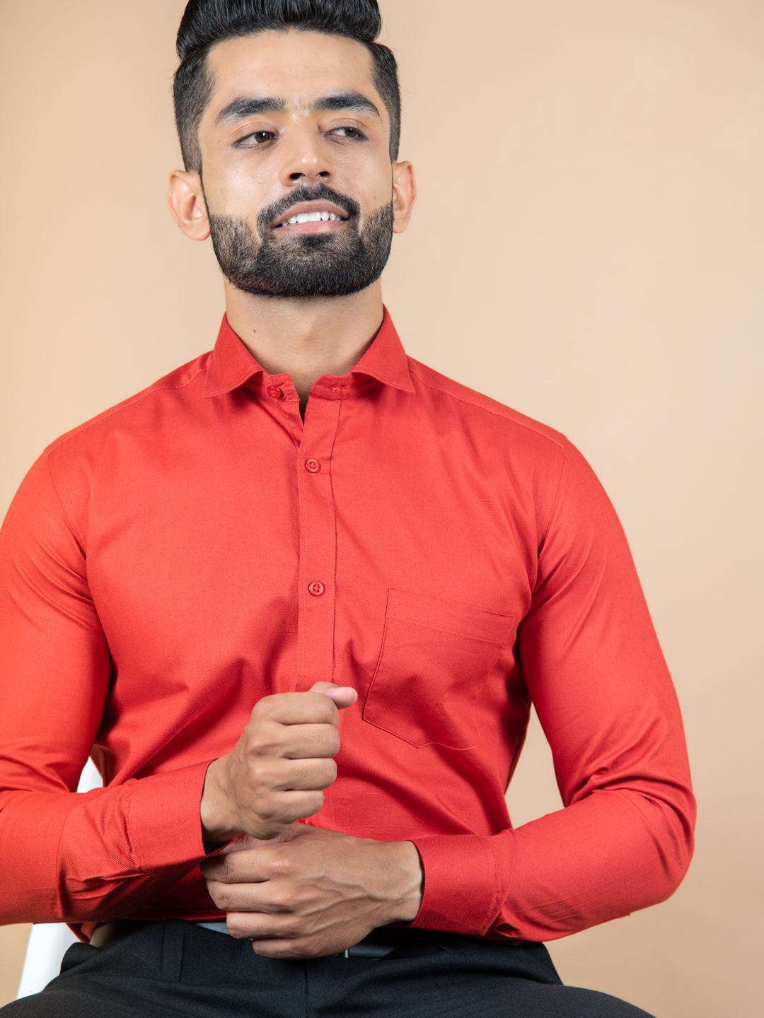 

Tistabene Men Standard Spread Collar Solid Cotton Formal Shirt, Red