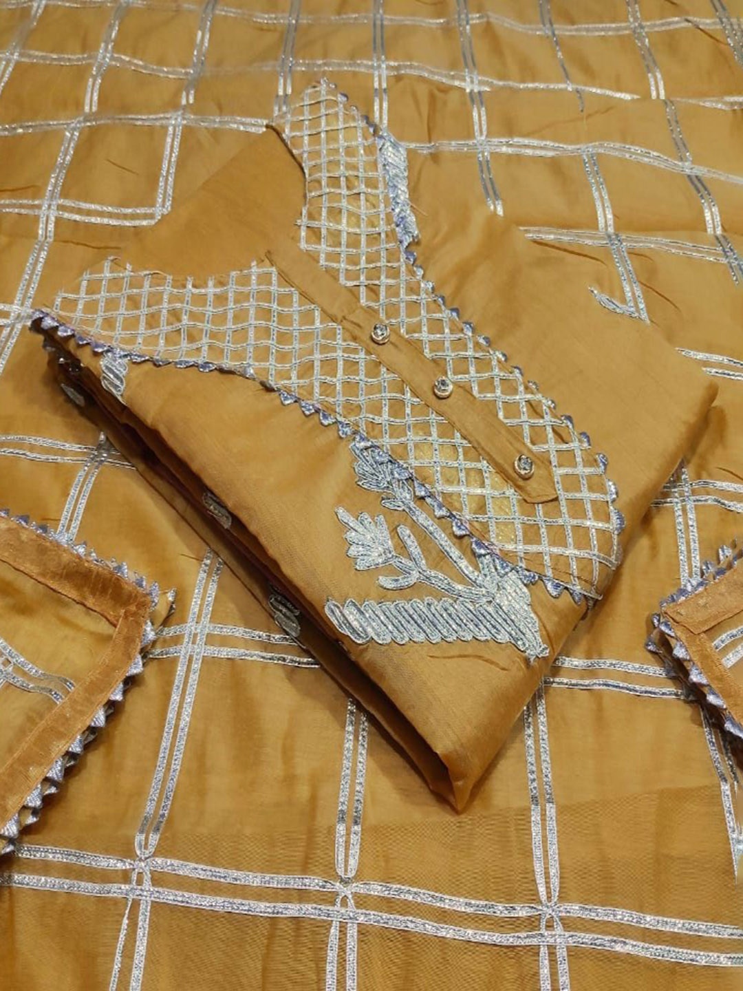 

Ishin Ethnic Motifs Embroidered Beads and Stones Unstitched Dress Material, Beige