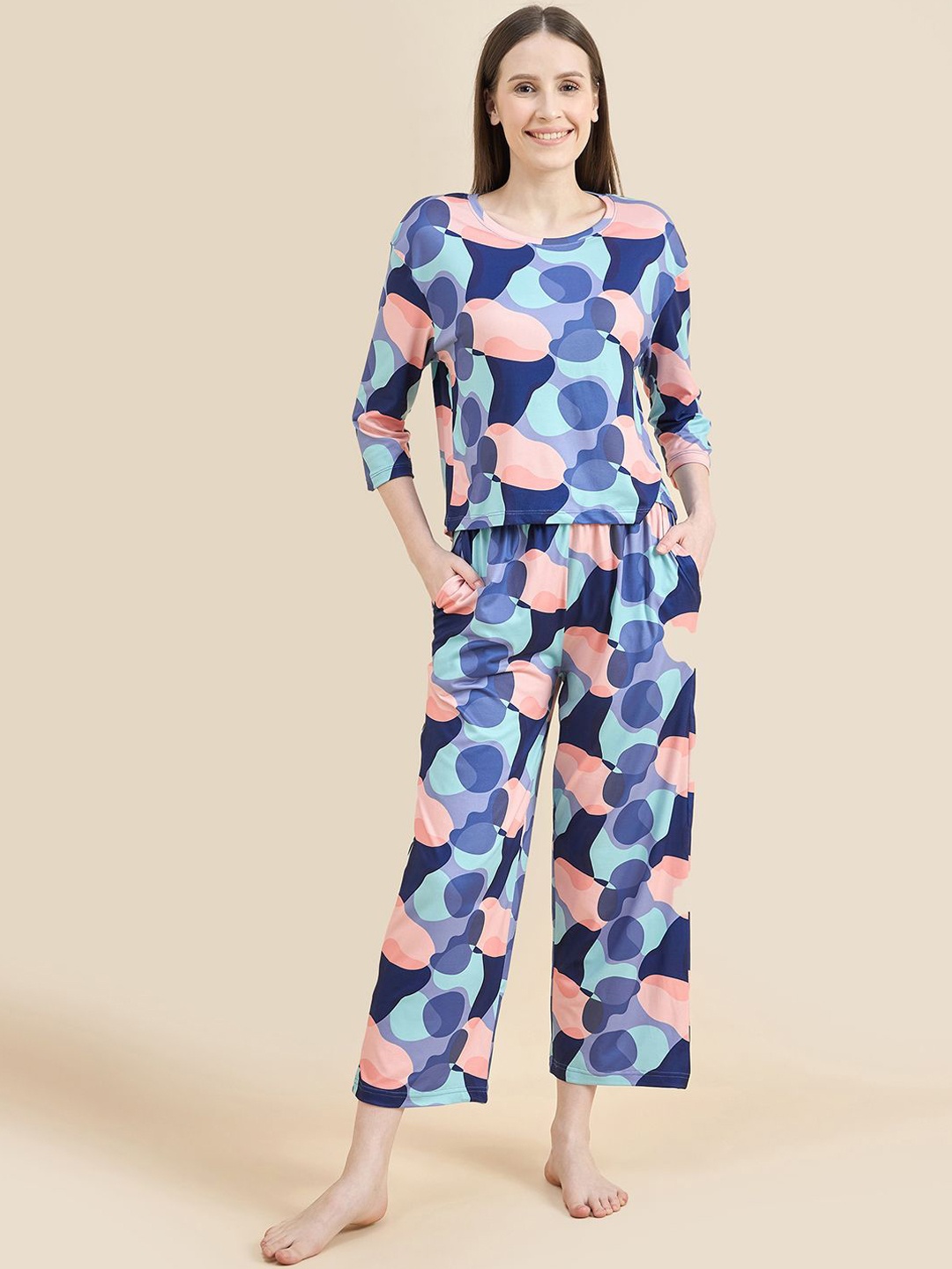 

July Women Printed Night suit, Blue