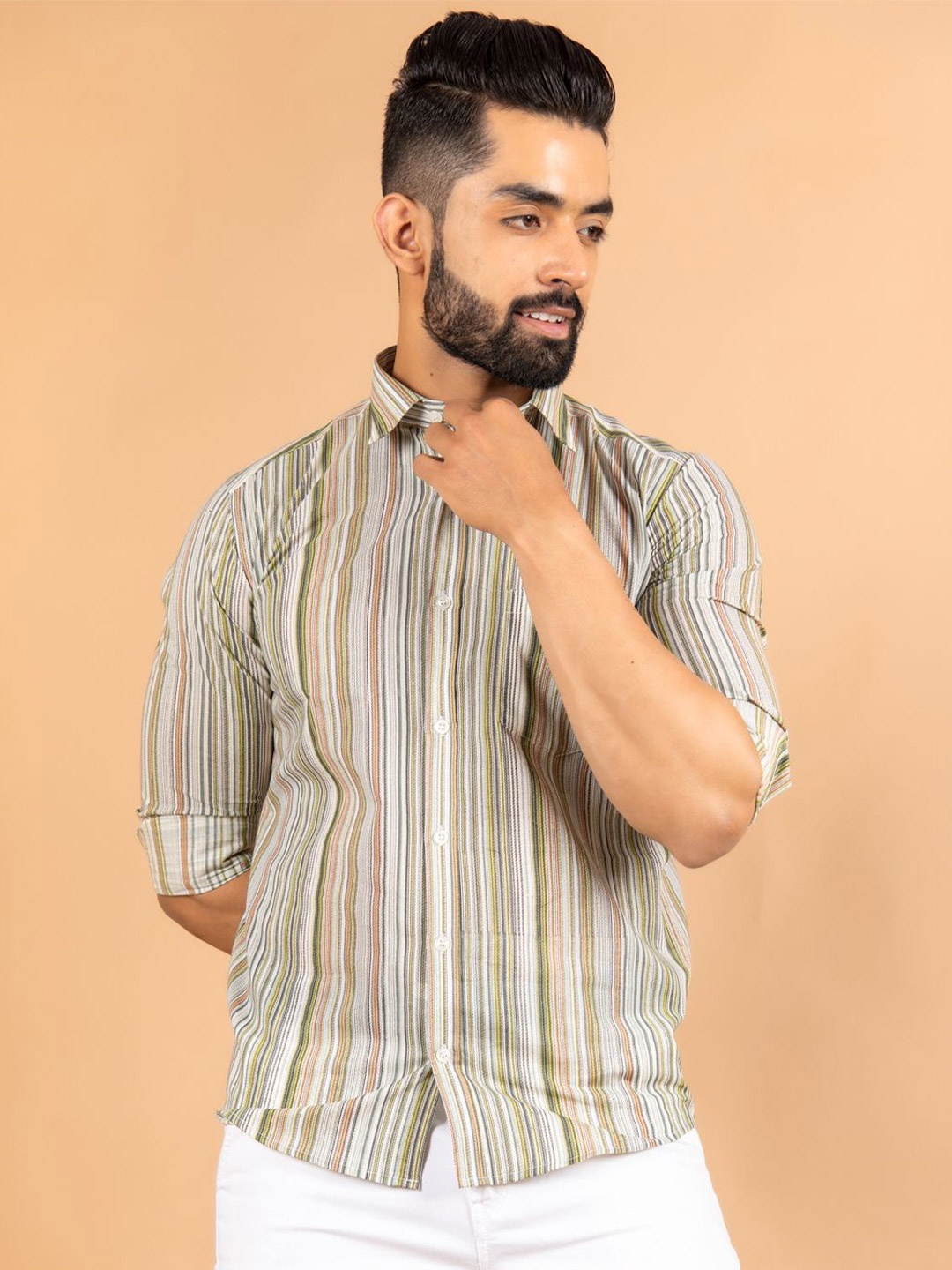 

Tistabene Men Standard Spread Collar Multi Striped Cotton Casual Shirt