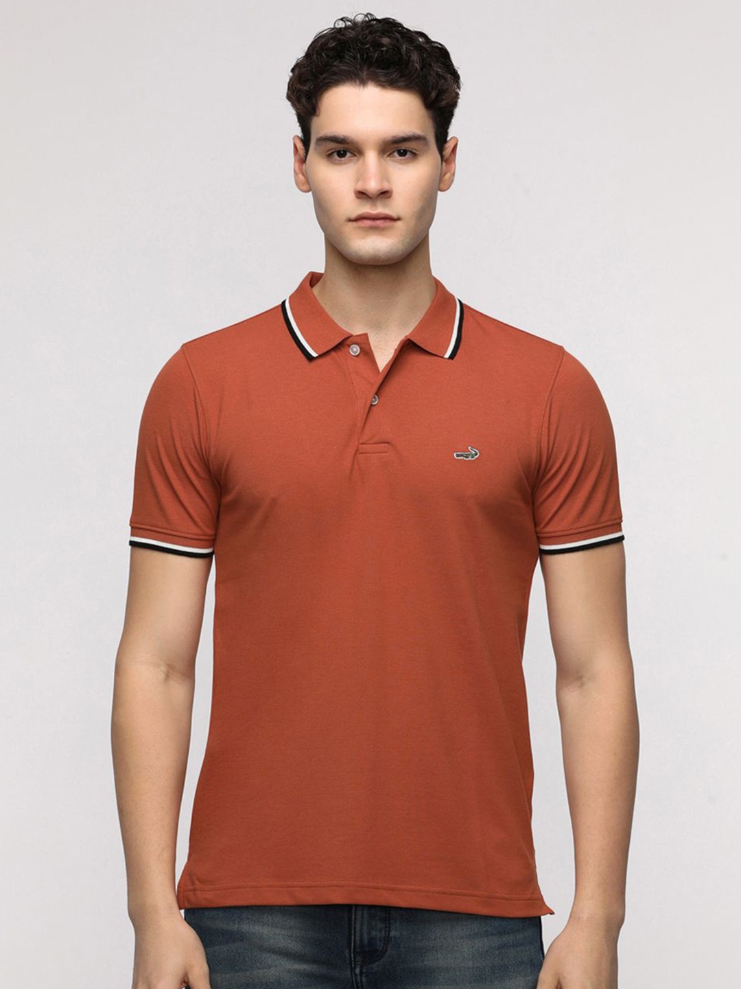 

Crocodile Men Solid Polo Collar Cotton Slim Fit T-Shirt, Brown