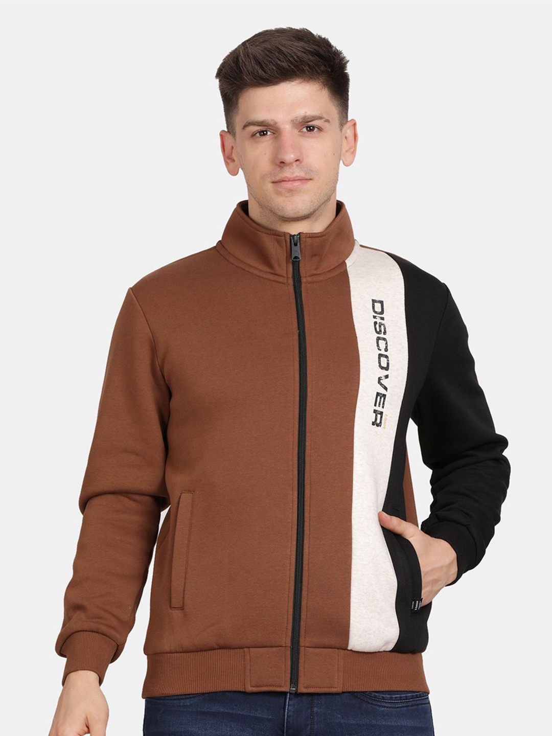 

t-base Men Colourblocked Sweatshirt, Brown
