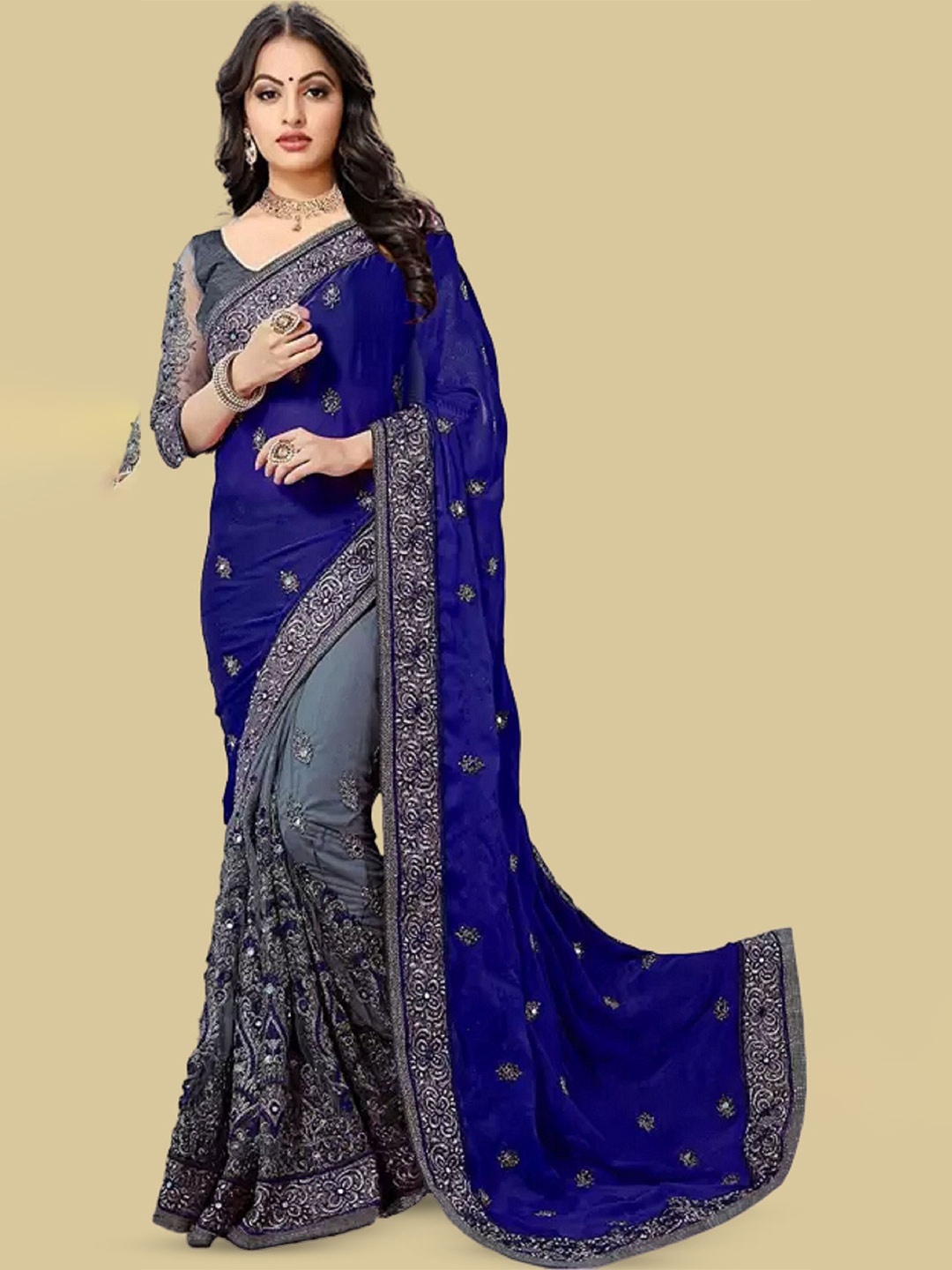 

Aika Women Ethnic Motifs Embroidered Saree, Blue