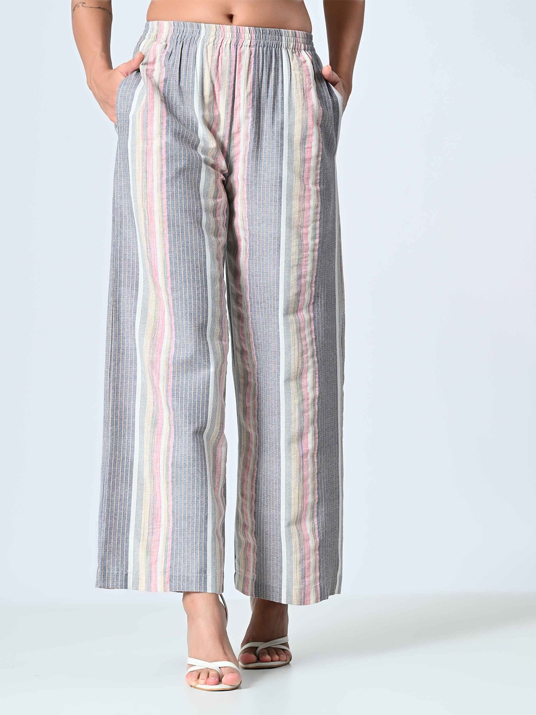 

ALL WAYS YOU Women Striped Palazzos, Grey