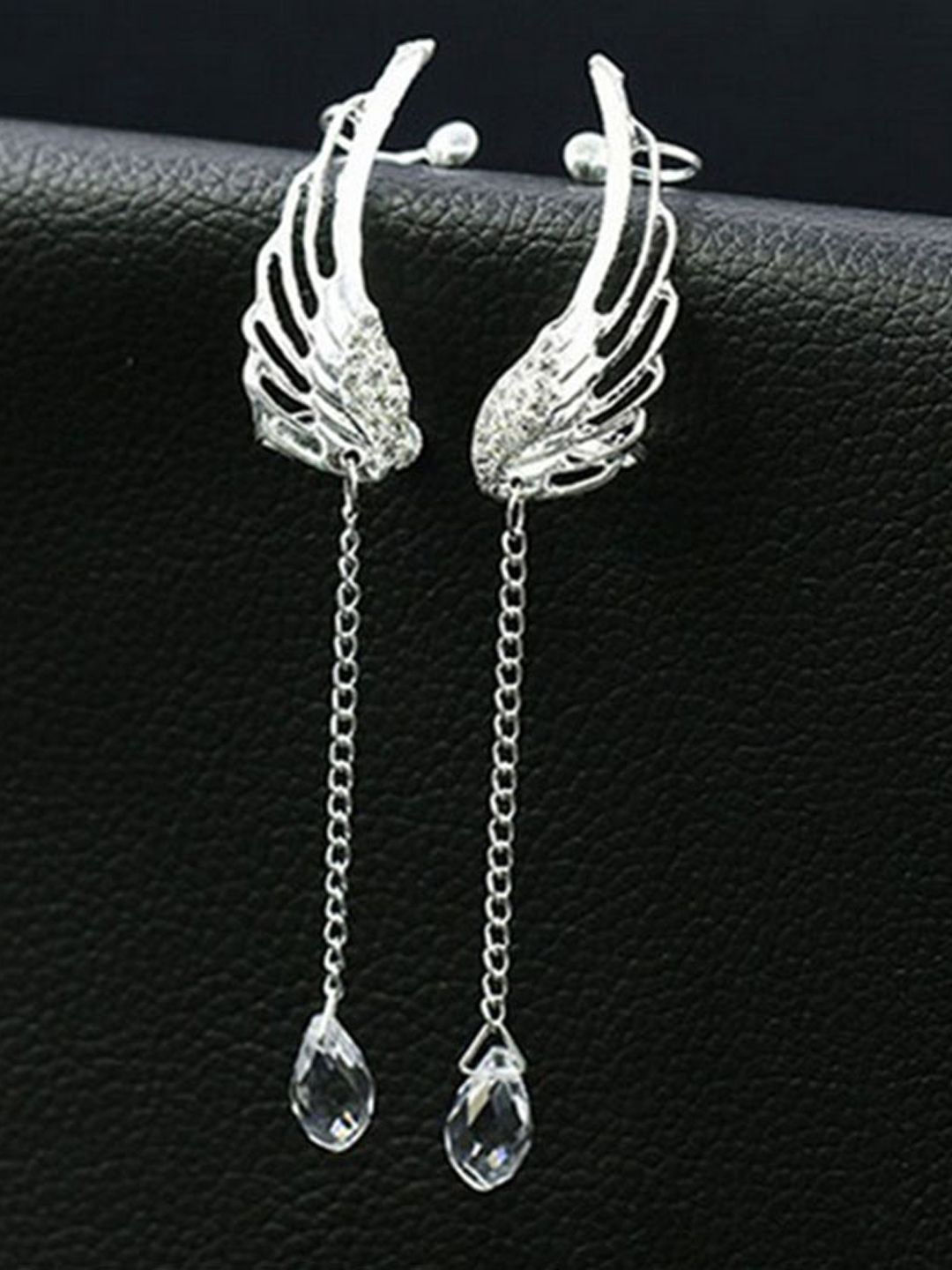 

Krelin Silver-Plated Crystals Studded Contemporary Drop Earrings