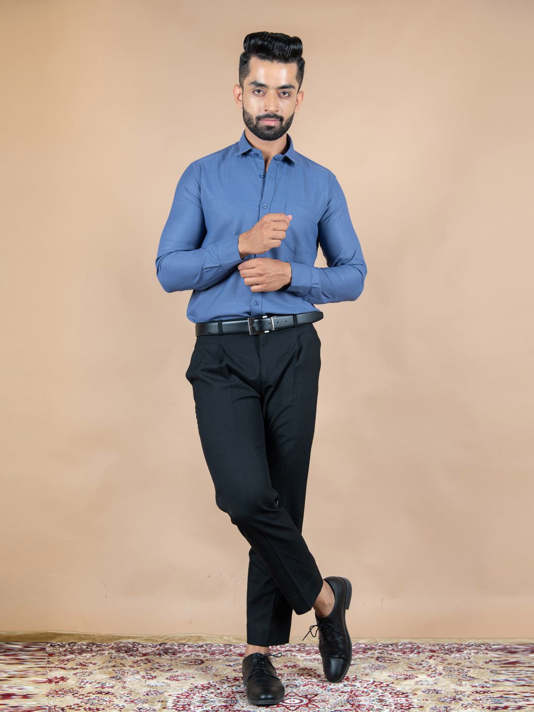 

Tistabene Men Standard Spread Collar Solid Cotton Formal Shirt, Blue