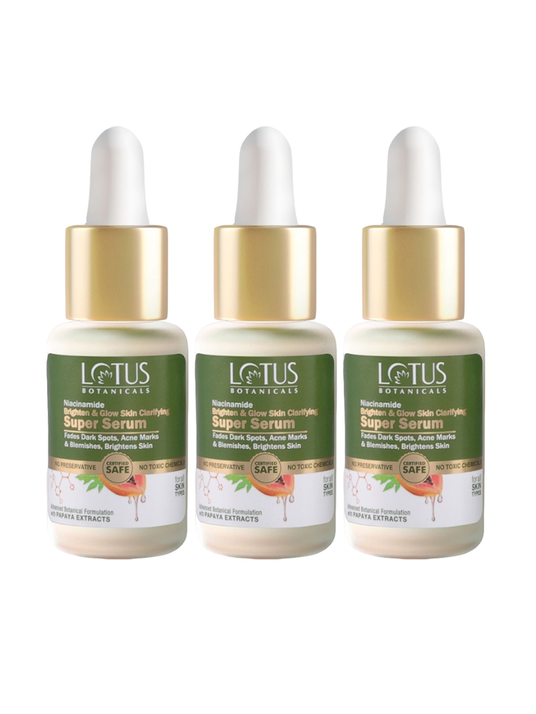 

Lotus Botanicals Set Of 3 Brighten & Glow Skin Clarifying Super Serum - 14 ml Each, Green