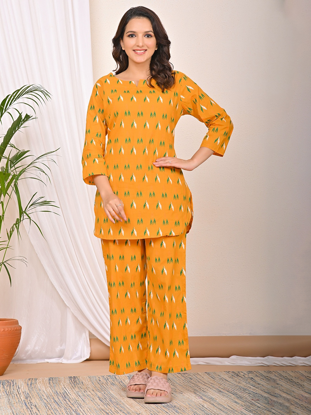 

TREND ME Printed Pure Cotton Night suit, Yellow
